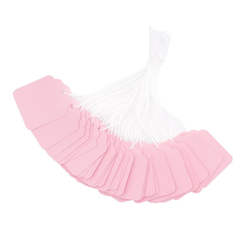 TEMU 200pcs Of Tags With Strings - Pink Price Labels, Clothing Tags For Commercial Use, Paper Hangtags, Small Retail Marking Labels, Tags For Jewelry