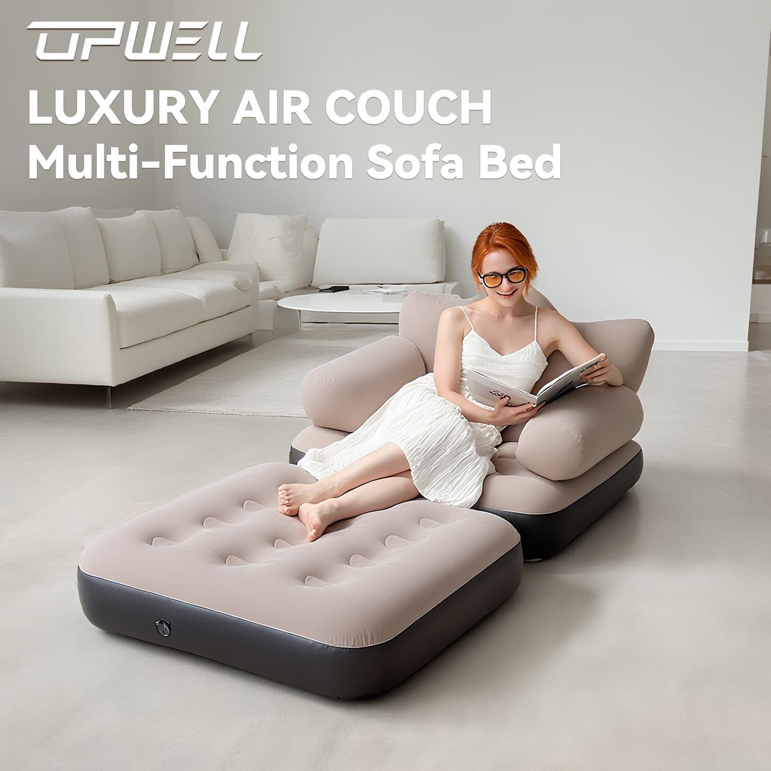 TEMU Upwell Dual-use Inflatable Mattress, Portable Couch, Fast-inflating And Collapsible Air Sofa Bed, Ideal For Outdoor Camping And Garden Relaxation