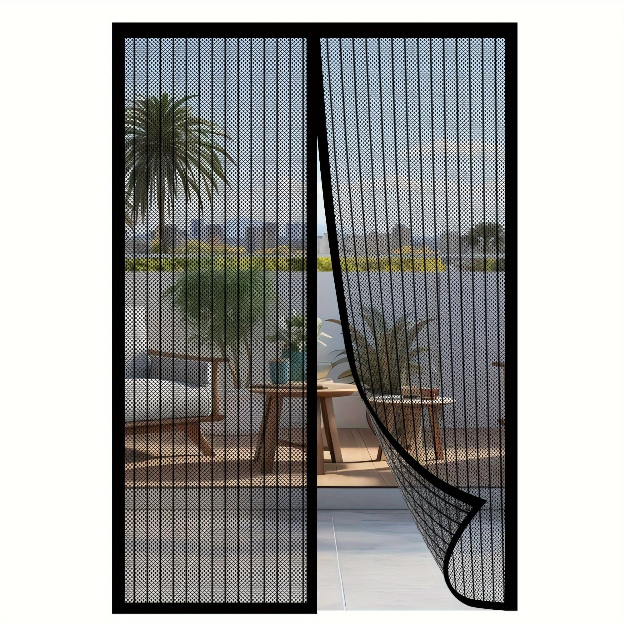 TEMU Magnetic Screen Door Curtain - Self-sealing, Bugs & , Clean, Striped Polyester Fabric, -proof Curtain For Bedrooms, Study Rooms, Kitchens, Living Rooms, And Home Decor