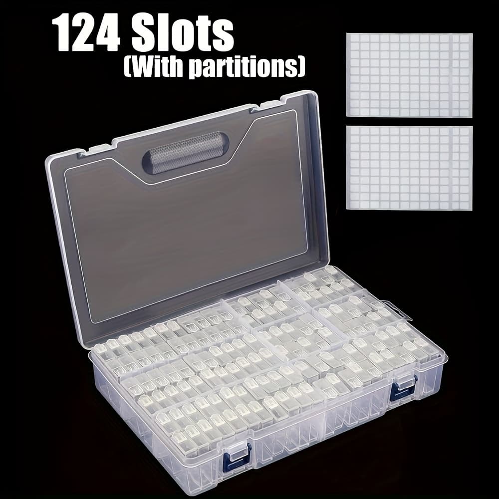 TEMU 124/84 Slot Handmade Beaded & 5d Storage Box With Adjustable Dividers & Label Stickers - Craft For Beads, Jewelry Making Supplies, Diy Embroidery Accessories - Square Container For Art Treasurers