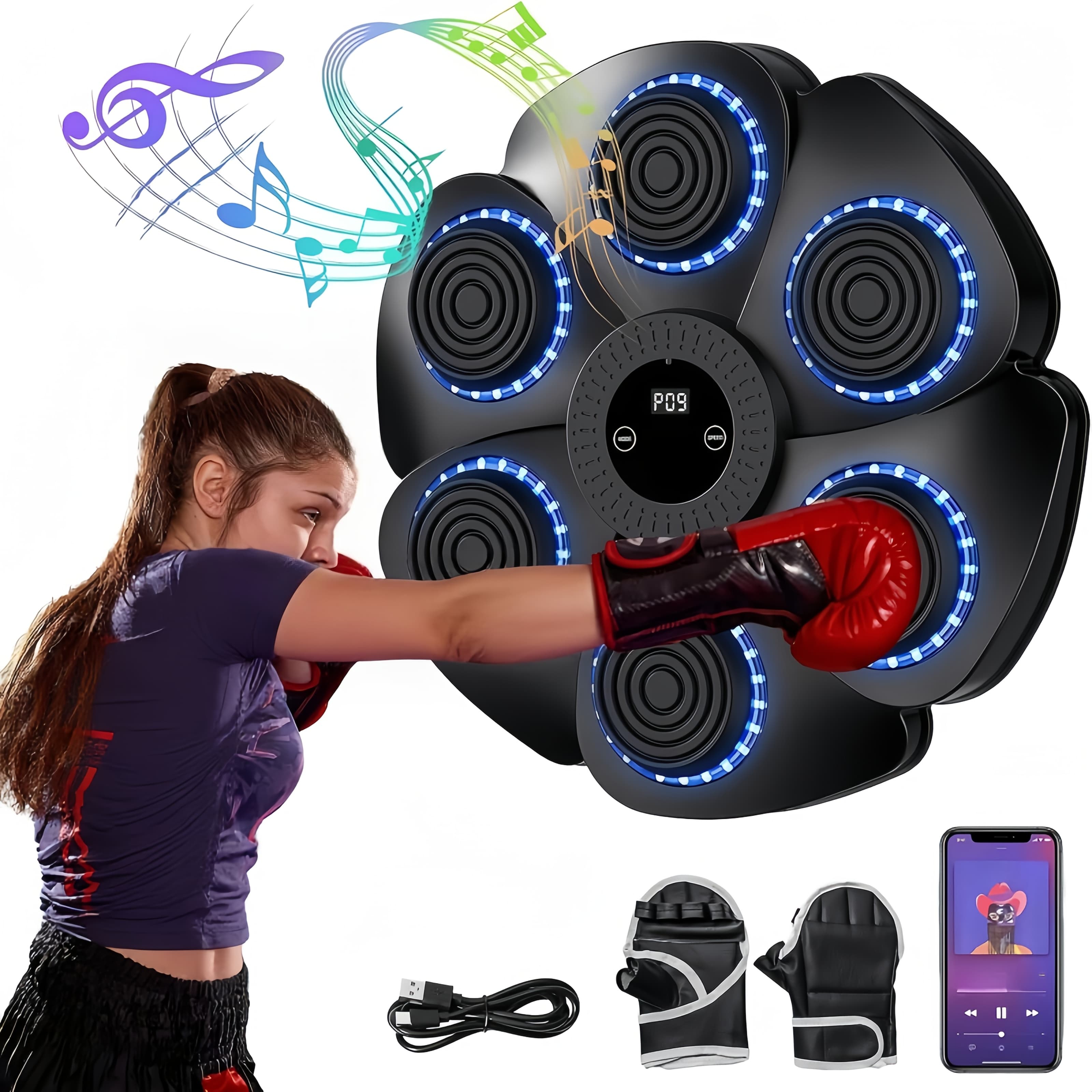 TEMU Upgraded Design Of Boxing Machine - Wall-mounted, With Led Lights, Usb Charging, Wireless , Suitable For Gym, Home Exercise, Entertainment Interaction, - Comes With Free Gloves