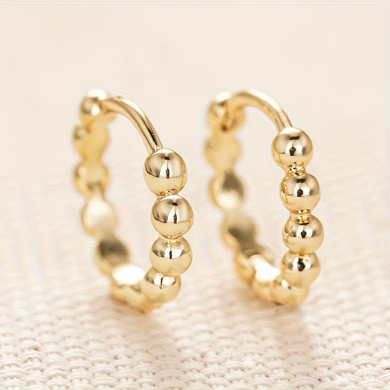 TEMU Round Bead Bead Hoop Earrings For Women Banquet Party Vacation Daily Accessories Valentine's Day Gift