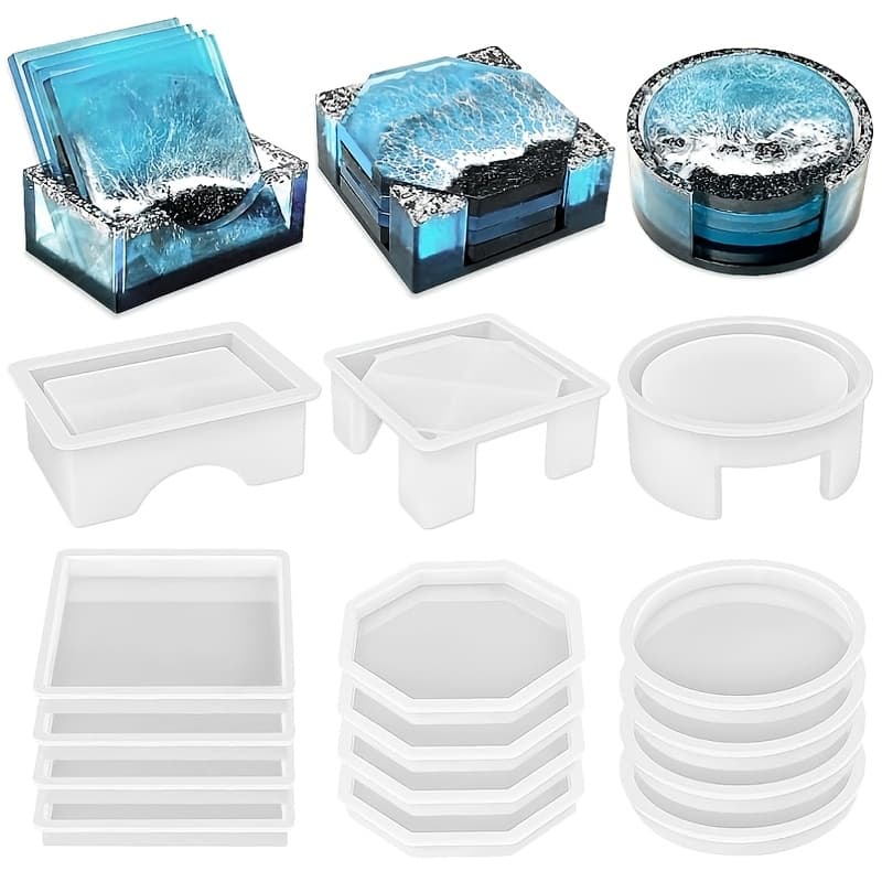 TEMU 15pcs Coaster Resin Molds Silicone, Coaster Molds With Octagon Shape Holder Molds For Epoxy Resin, Diy Art Craft Cup Mats
