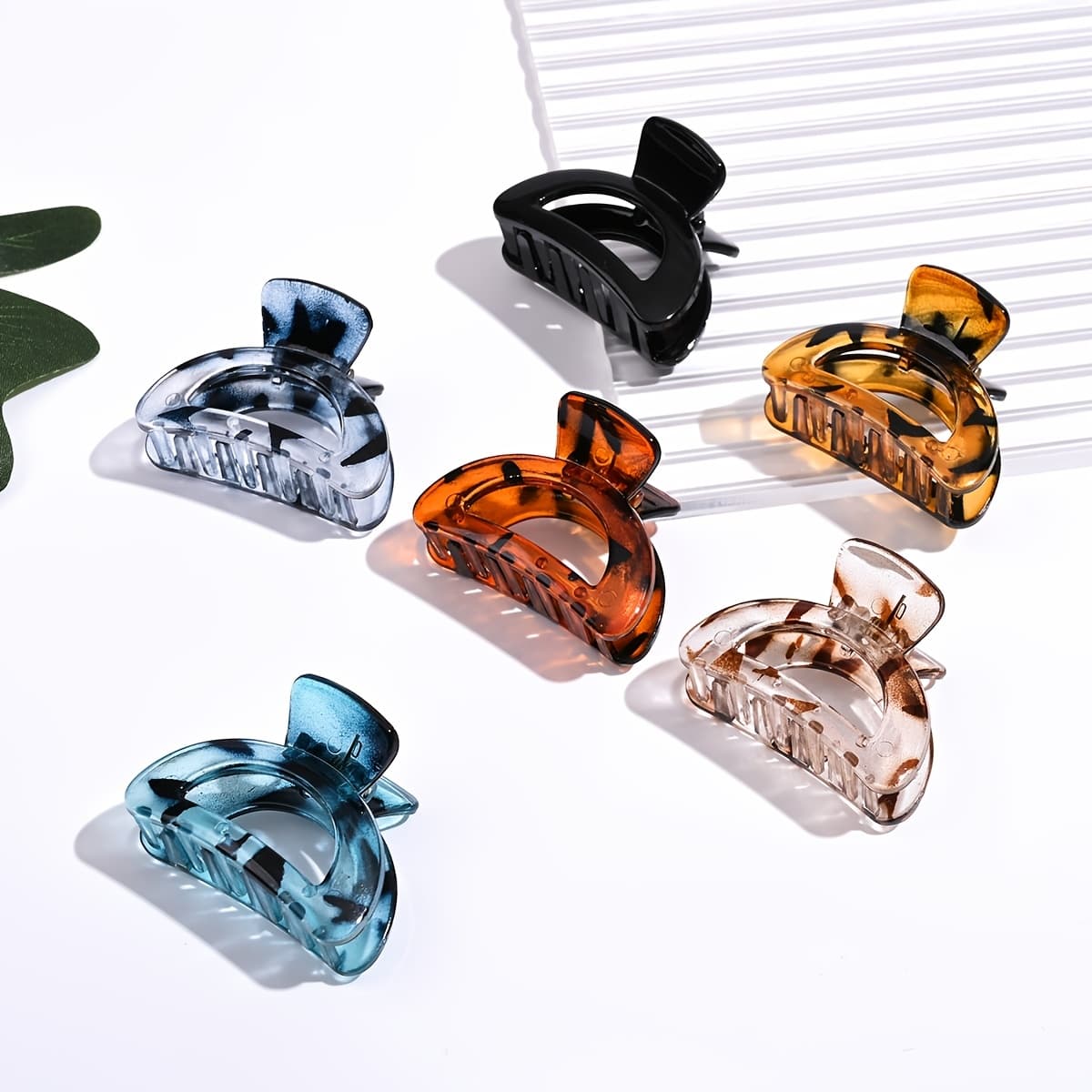 TEMU 6pcs Jelly Color Leopard Print Semi-transparent Women's Hair Accessories Half-round Hair Clip Fashionable And High-end Hair Tie Half-braid Shark Clip Headwear Hair Claw Clip