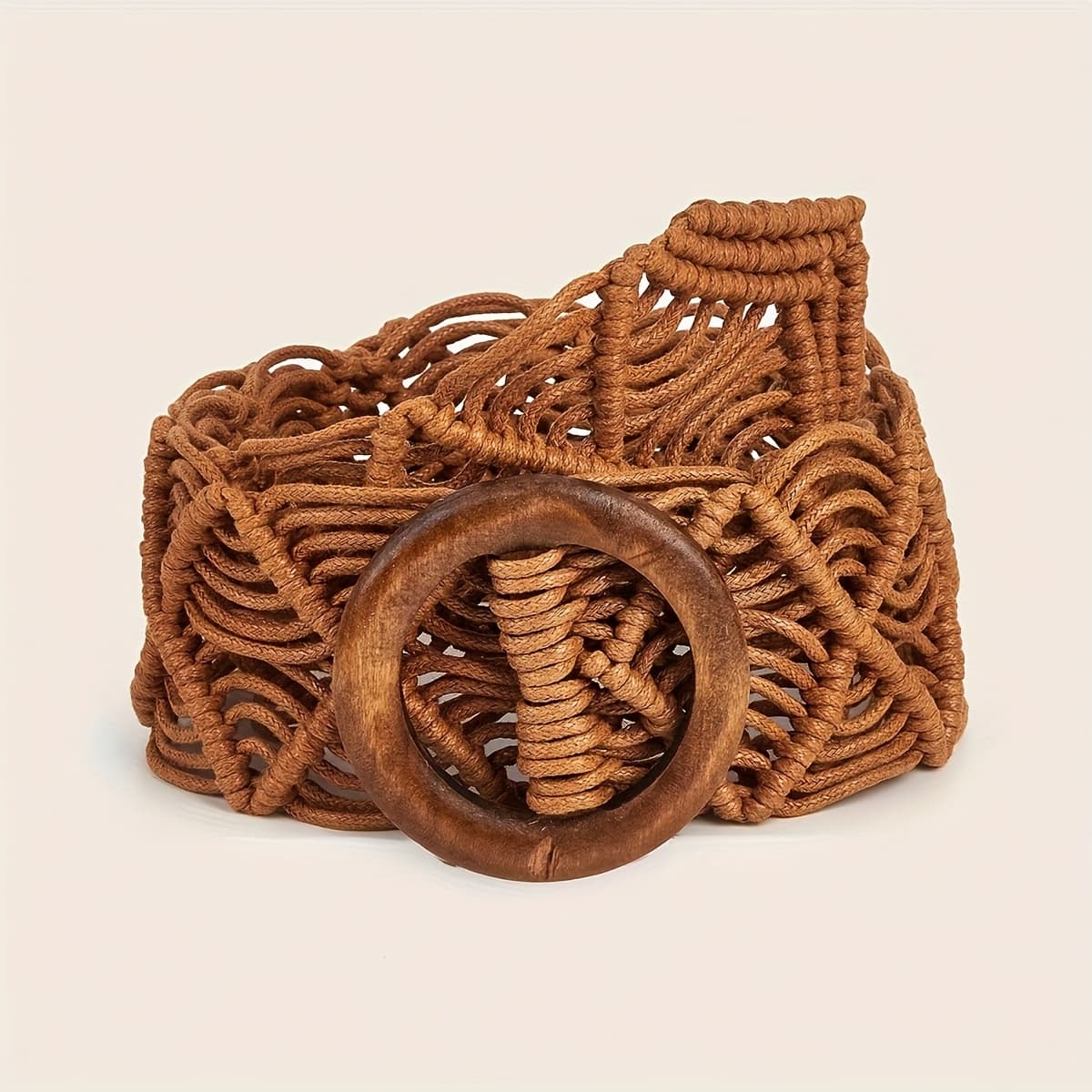 TEMU Bohemian Style Chic Belt, Wooden Round - Multi-functional Dress Accessory, Perfect For Casual And