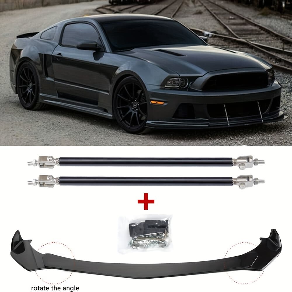 TEMU Car Front Bumper Lip Splitter Spoiler And Strut Rods For Ford For Mustang 2000-2021, 2015-2021 For Challenger For Srt , For Sedan