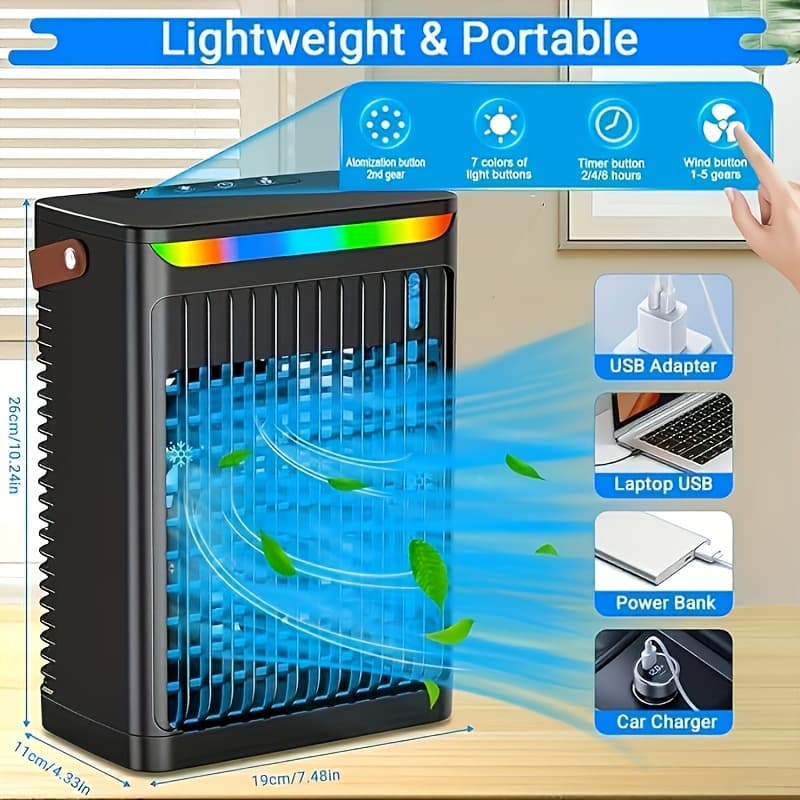 TEMU Portable Mini Air Conditioner With Cooling Fan, Usb Power Supply, Suitable For Home And Office Use, Compatible, Silent Operation, , Portable Air Conditioner Bedroom Fan Specials Specials And Fans