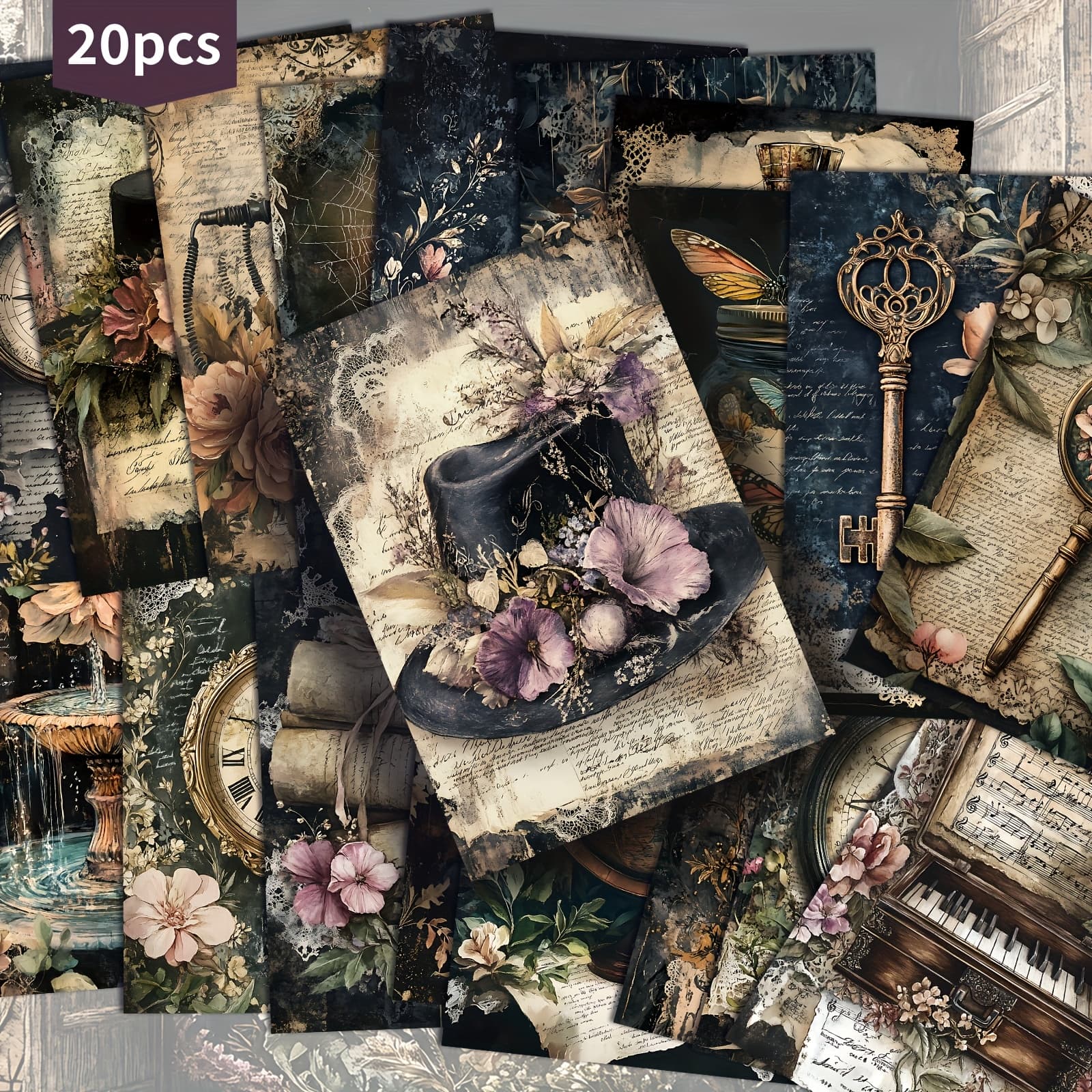 TEMU 20-pack Whimsical Vintage Paper Postcards - 4x6 Inches Whimsical Junk Journal Paper, Classic Pinup Illustrations, Collectible Decorative Painting Cards For Scrapbooking & Crafting