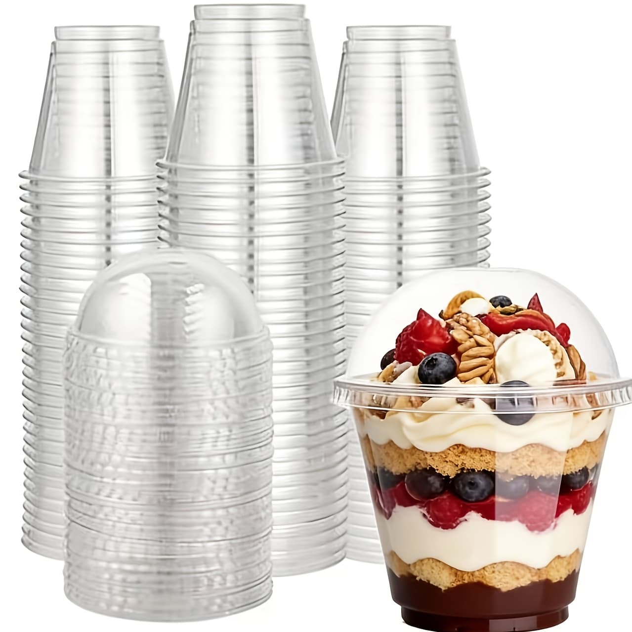 TEMU 100pcs Pack, 50 Sets 9 Oz Clear Dessert Cups With Lids, Sturdy Cups, Suitable For Cold Drinks, Salads, Ice Cream, Fruit Snacks, Yogurt, Disposable Takeaway Containers.