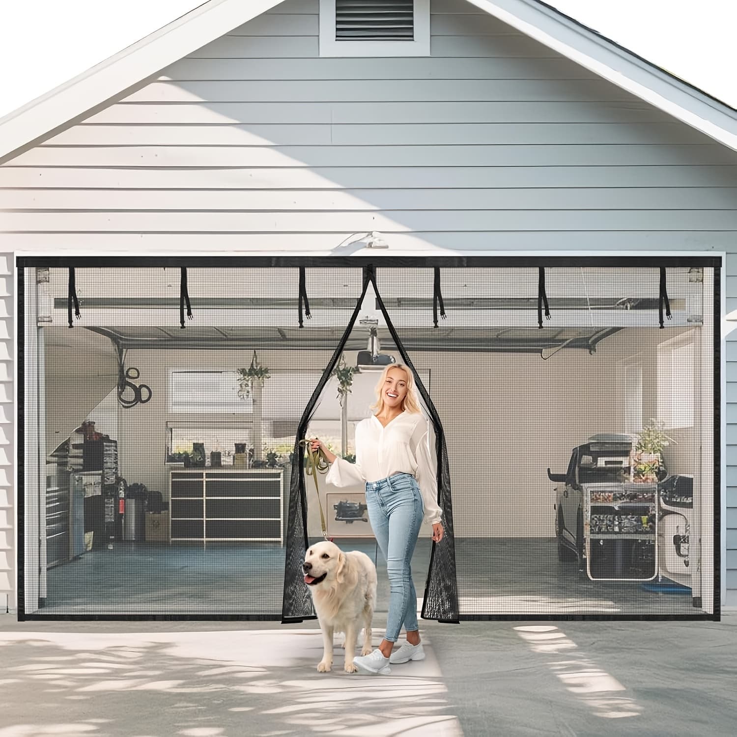 TEMU Garage Door Screens, Multiple Sizes Strong Magnetic Closure Heavy Duty Weighted Bottom Garage Screen Door For 2/1 Car Garage