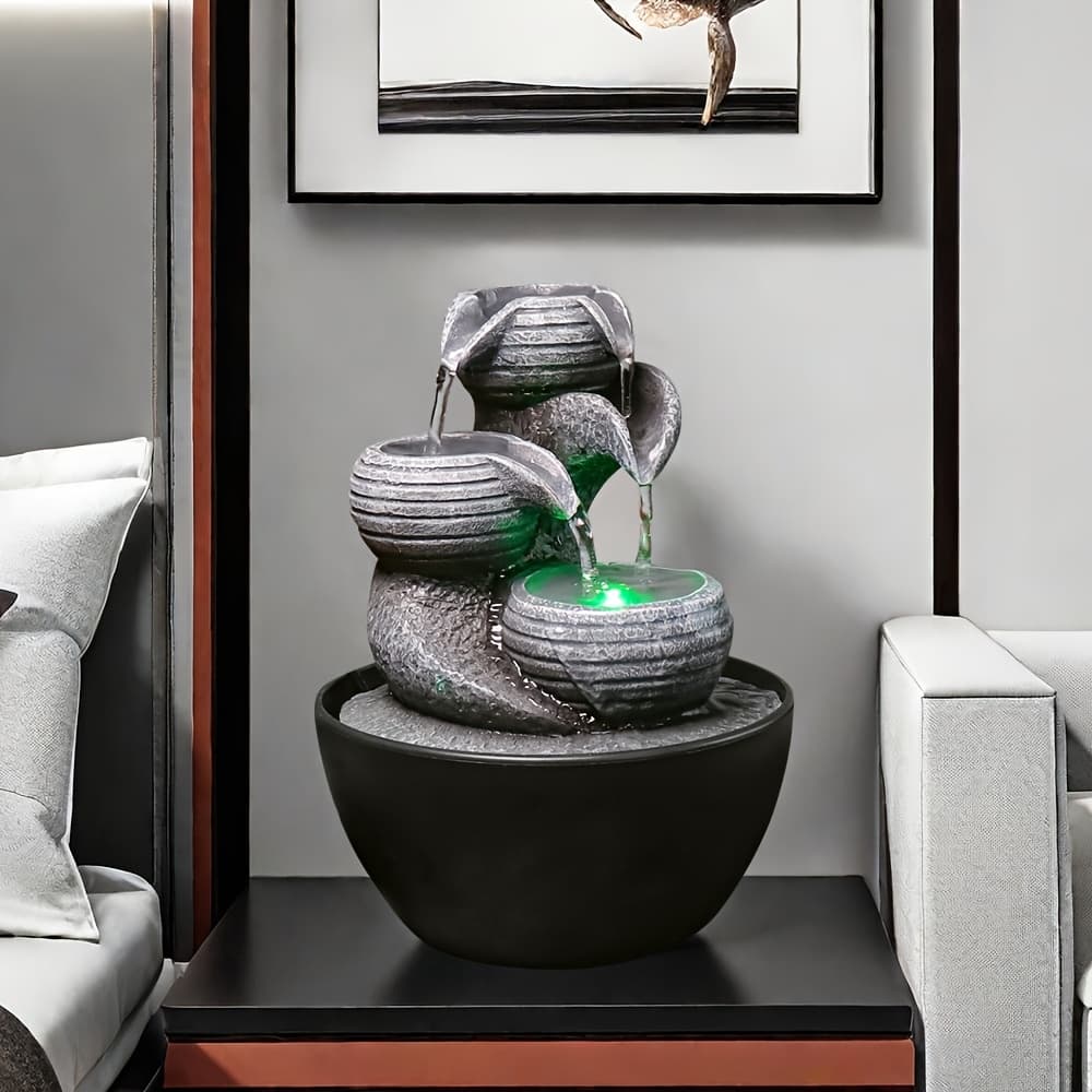 TEMU 1pc Indoor Tabletop Fountain And Waterfall, Waterfall Feature With Color Led Light & Natural River Rocks, Waterfall Decor For Home Office Bedroom Living Stand Display.