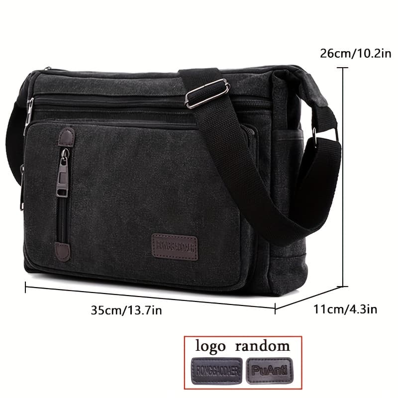 TEMU Canvas Crossbody Bag, Single Shoulder, Large Capacity, Multi-pocket Bag