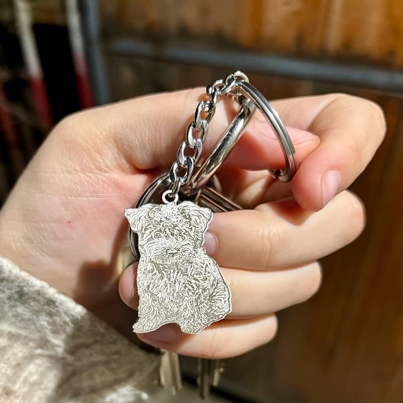 TEMU Personalized Keychain Featuring A Custom Portrait, From Stainless Steel With A Photo Engraving, Perfect For Commemorating . Ideal For Anyone, Including Pet Owners And Mothers