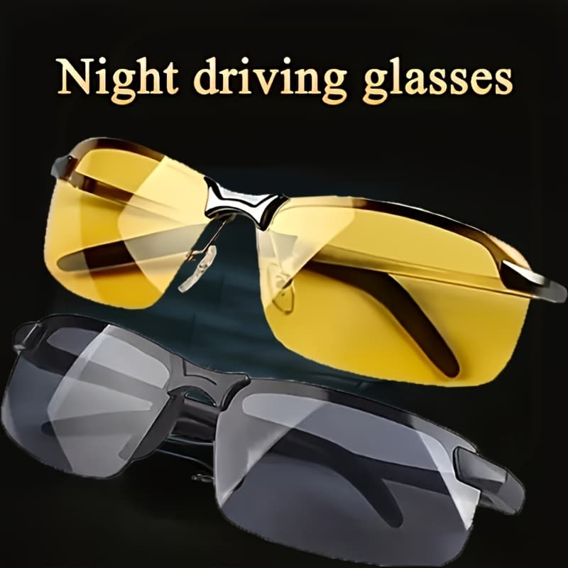 TEMU Night Vision Driving Glasses For Men And Women Lightweight Half Frame Anti Glare Eyewear With Durable Pc Tac Lenses For Night Driving Daily Wear Gift Idea, Without Battery