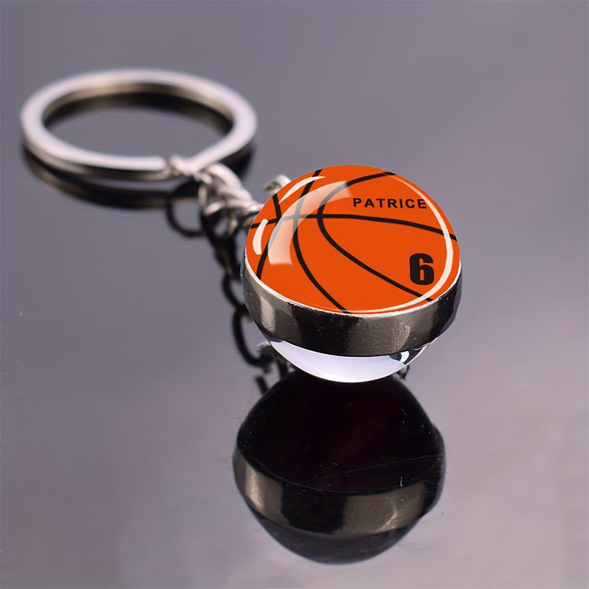 TEMU [customized] 1pc Custom Name & Numbers Basketball Keychain Personalized Customized Text Multicolor Double Sided Glass Ball Pendant Key Chain Sports Style Keyring Commemorative Gift