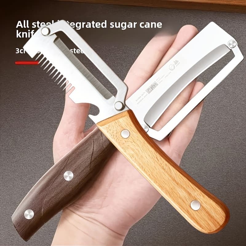 TEMU 2pcs Stainless Steel Wooden Handle Peeler, Commercial Sugarcane Peeler, Pineapple Cutter, Kitchen Melon Seed Peeler - Blade, Fruit Peeler | Ergonomic Handle | Wooden Handle Knife