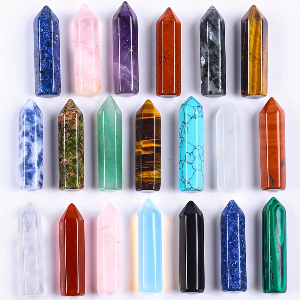 TEMU 30pcs Crystals Stones Sets Wands Bulk Natural Pocket Quartz Assorted Hexagonal Pointed Reiki Gemstones Polished Balancing Meditation Chakra Gift
