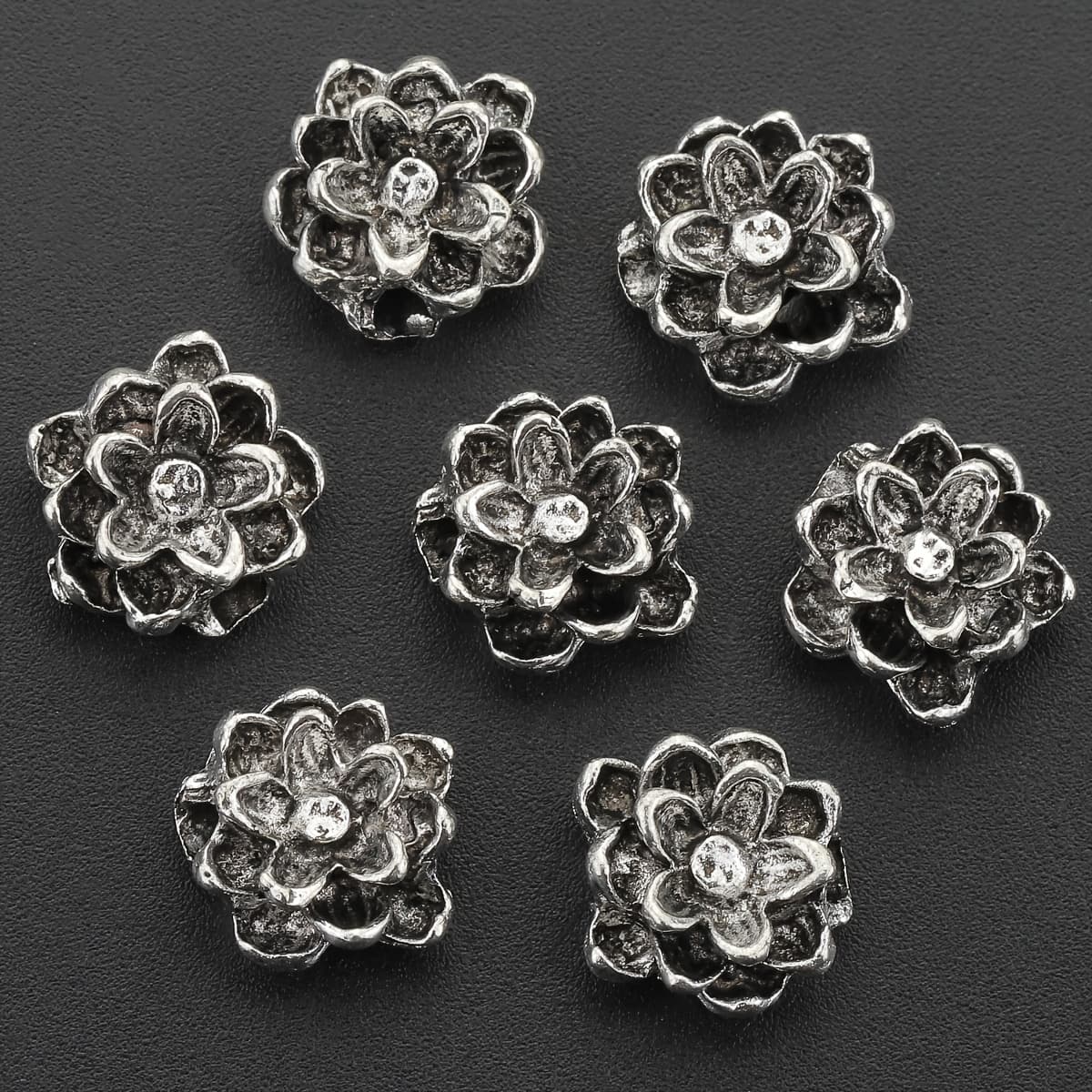 TEMU 20pcs Triple-layer For Lotus Flower Beads - Alloy, 3d Metal Spacer Charms For Making - Ideal For Bracelets, Necklaces, Earrings & Keychains