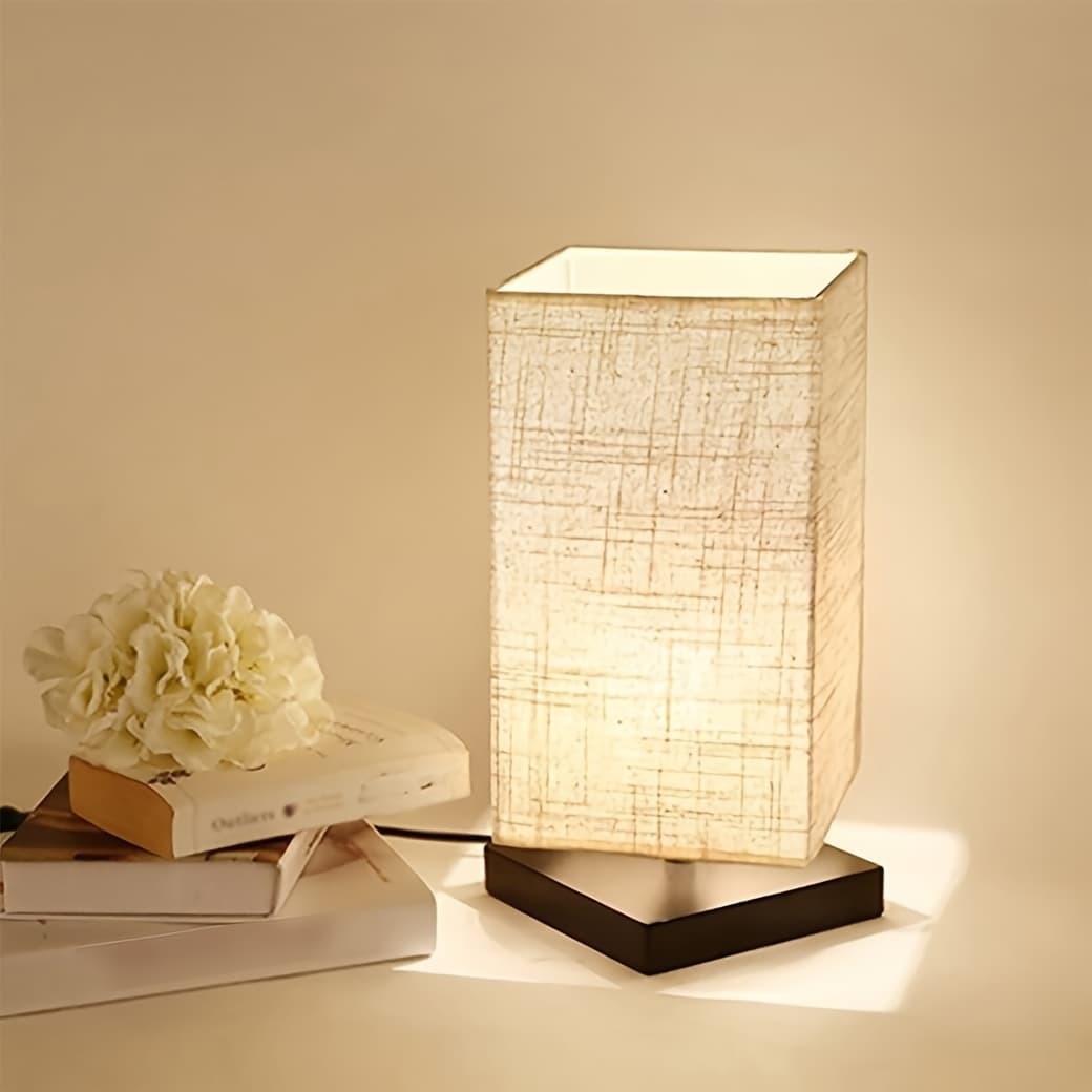 TEMU Bedroom Small Table Lamp Bedside Table Lamp Simple Bedside Table Lamp With Square Cloth Reading Lamp Bedroom Living Room Office Dormitory Lamp Usb Plug-in Three-tone Lighting thumbnail 2