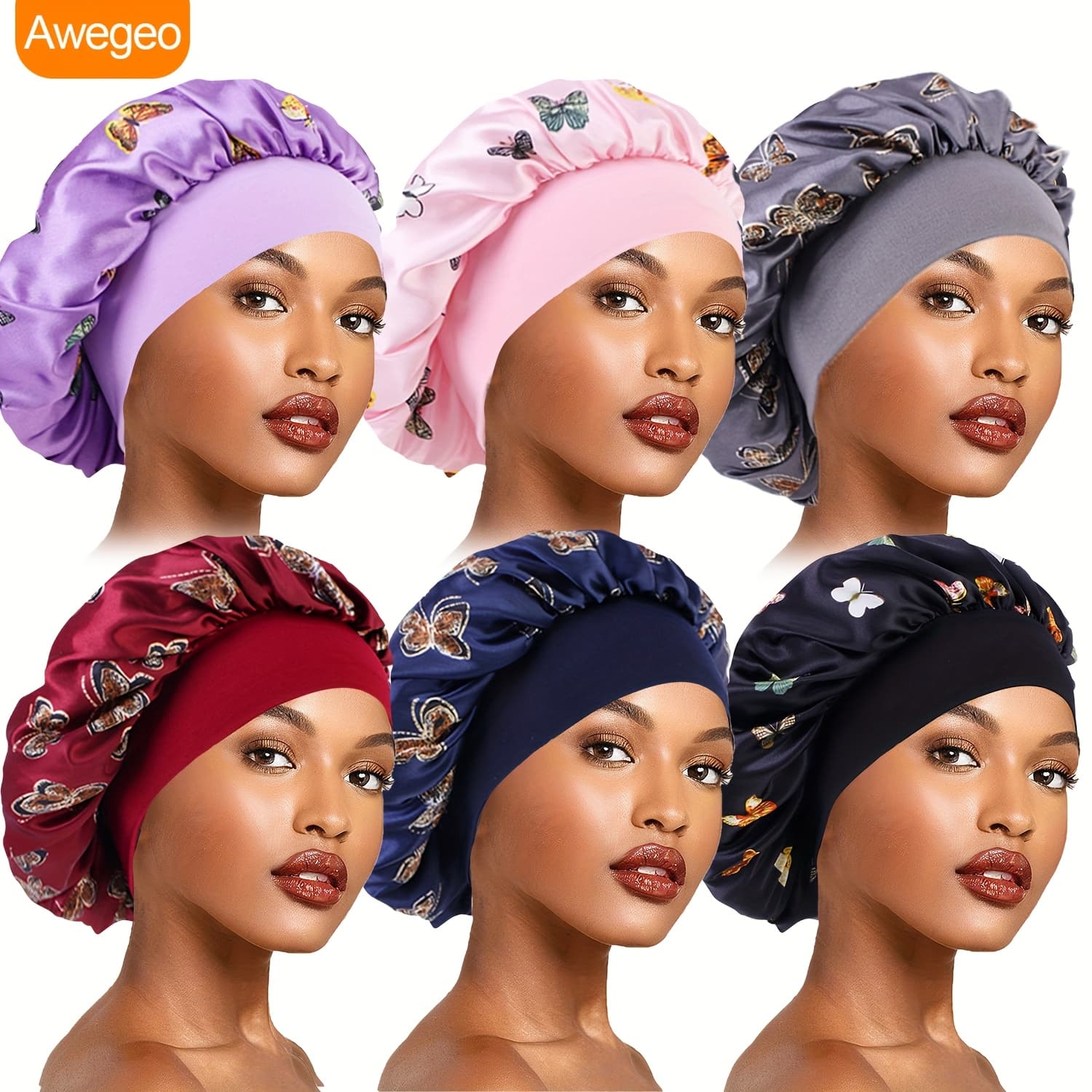 TEMU 6pcs Awegeo Women's Print Sleep Caps - Breathable Night Bonnets With Vibrant Floral & Designs, Lightweight For , Travel & Outdoor Use (black), Comfortable Sleepwear, Durable Headwear