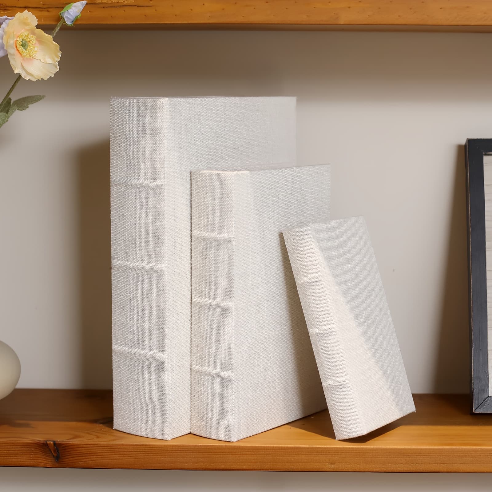 TEMU Modern Linen And Wood Decorative Book Boxes Set Of 3-13", 10", 8"