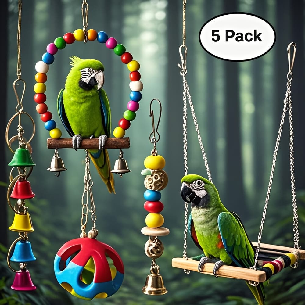 TEMU 5pcs/10pcs/15pcs/22pcs Random Color Bird Playset, Parrot Sports Toys, Birdcage Swing, Standing Pole, Parrot Toys, Bird Supplies, Colorful Pet Bird Toys Autumn