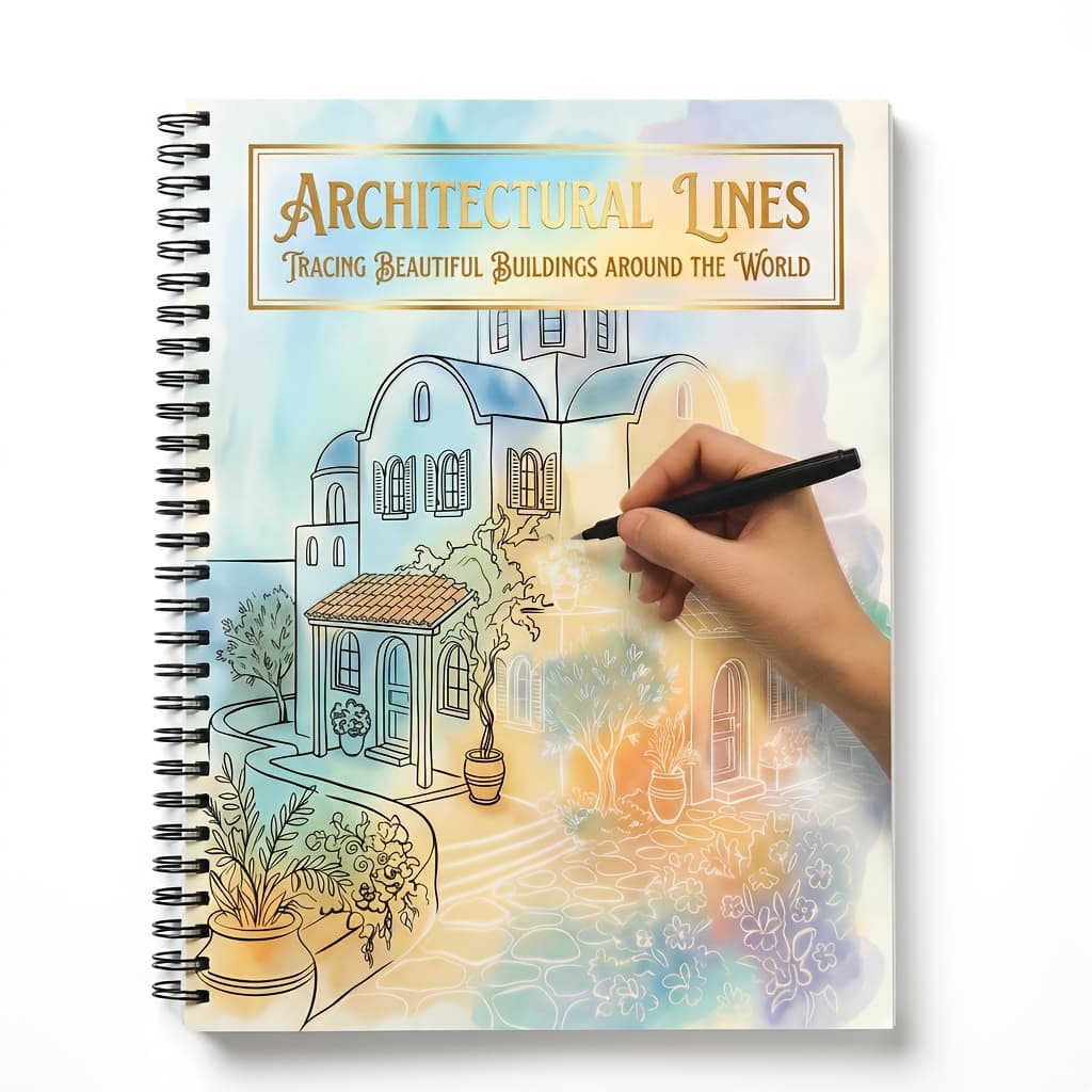 TEMU Architectural Lines Tracing Book | Relaxing Line Drawing Of Famous Buildings Worldwide