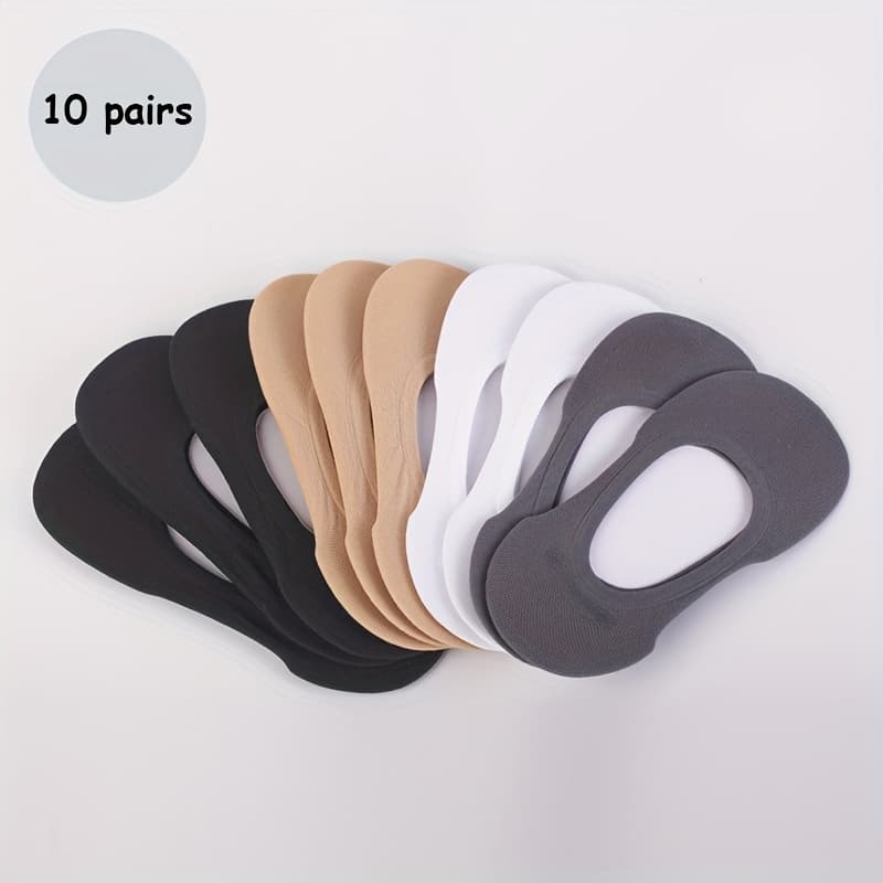 TEMU Mixed -pair Pack Socks Boat Socks Invisible Socks Solid Color Women's Socks Shallow Mouth Low Cut Anti-slip Socks