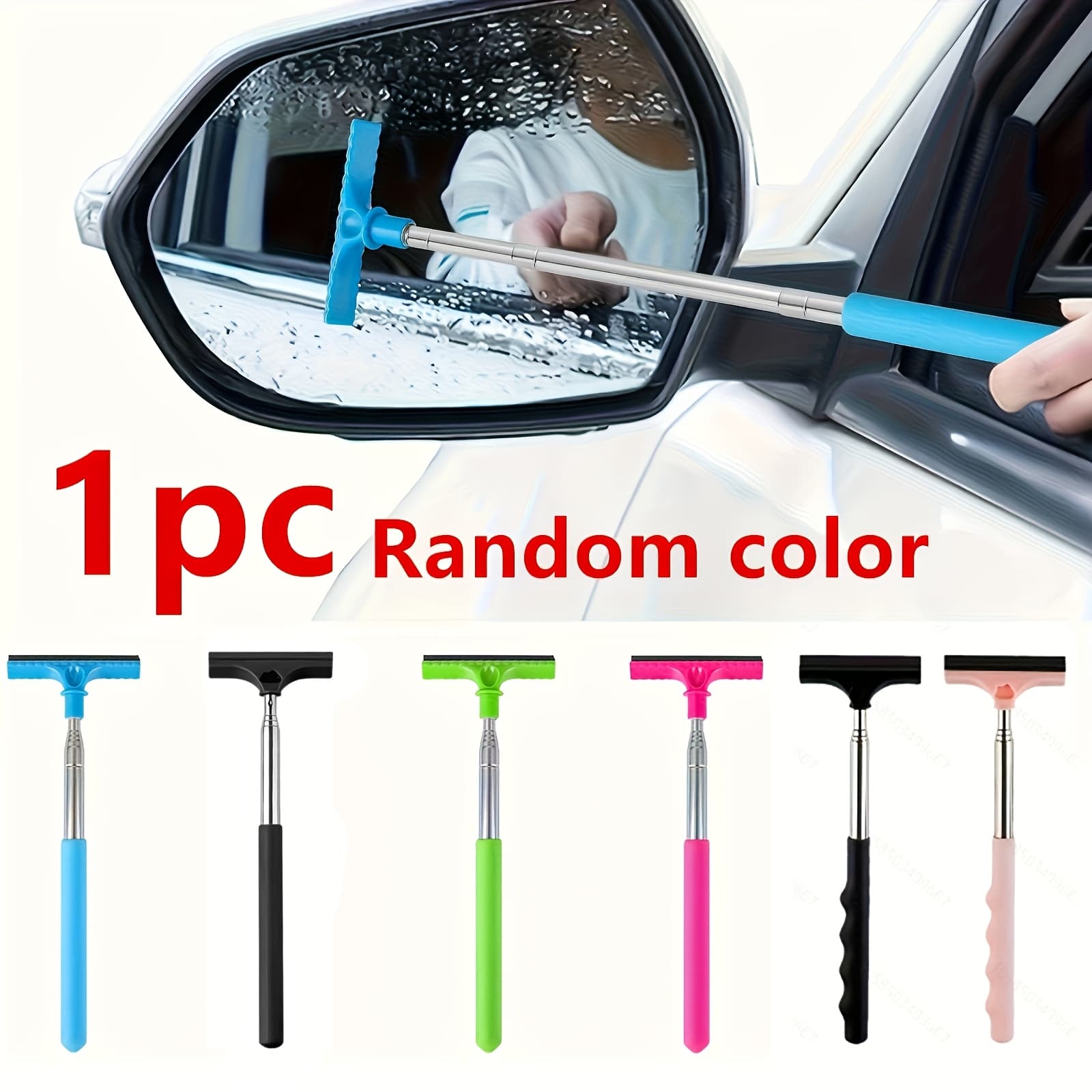 TEMU 1pc, Color - Retractable Car Window Cleaning Sponge Brush, Portable Manual Rearview Mirror Squeegee, Non-electric , Durable Bristles For , Car Cleaning Accessory