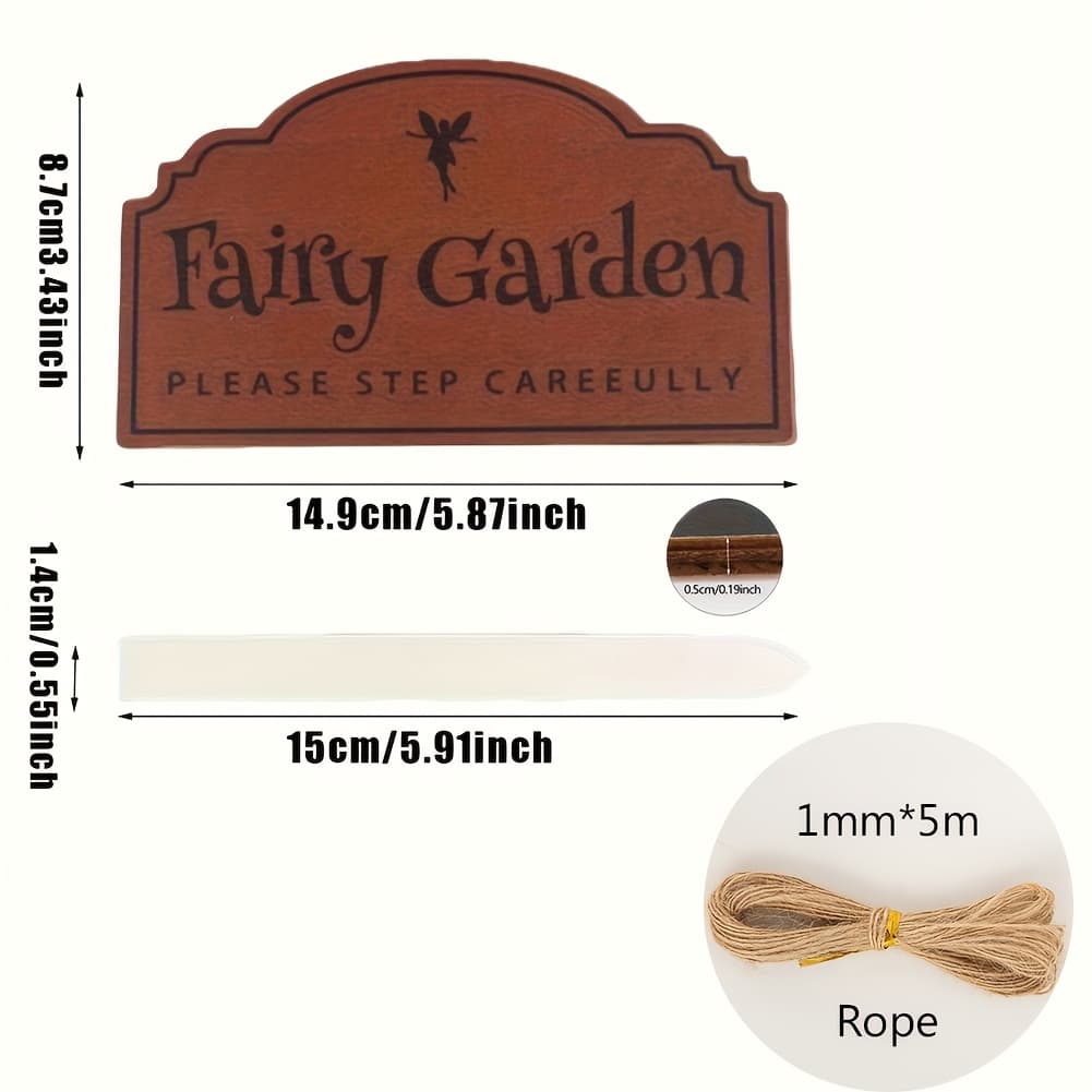 TEMU 【2d Flat】 Elf Fairy Garden Ground Insert (with 1 Roll 5m Rope), Creative Wooden Handicrafts, Fairy Garden Sign, Suitable For Outdoor Garden Landscape Decoration