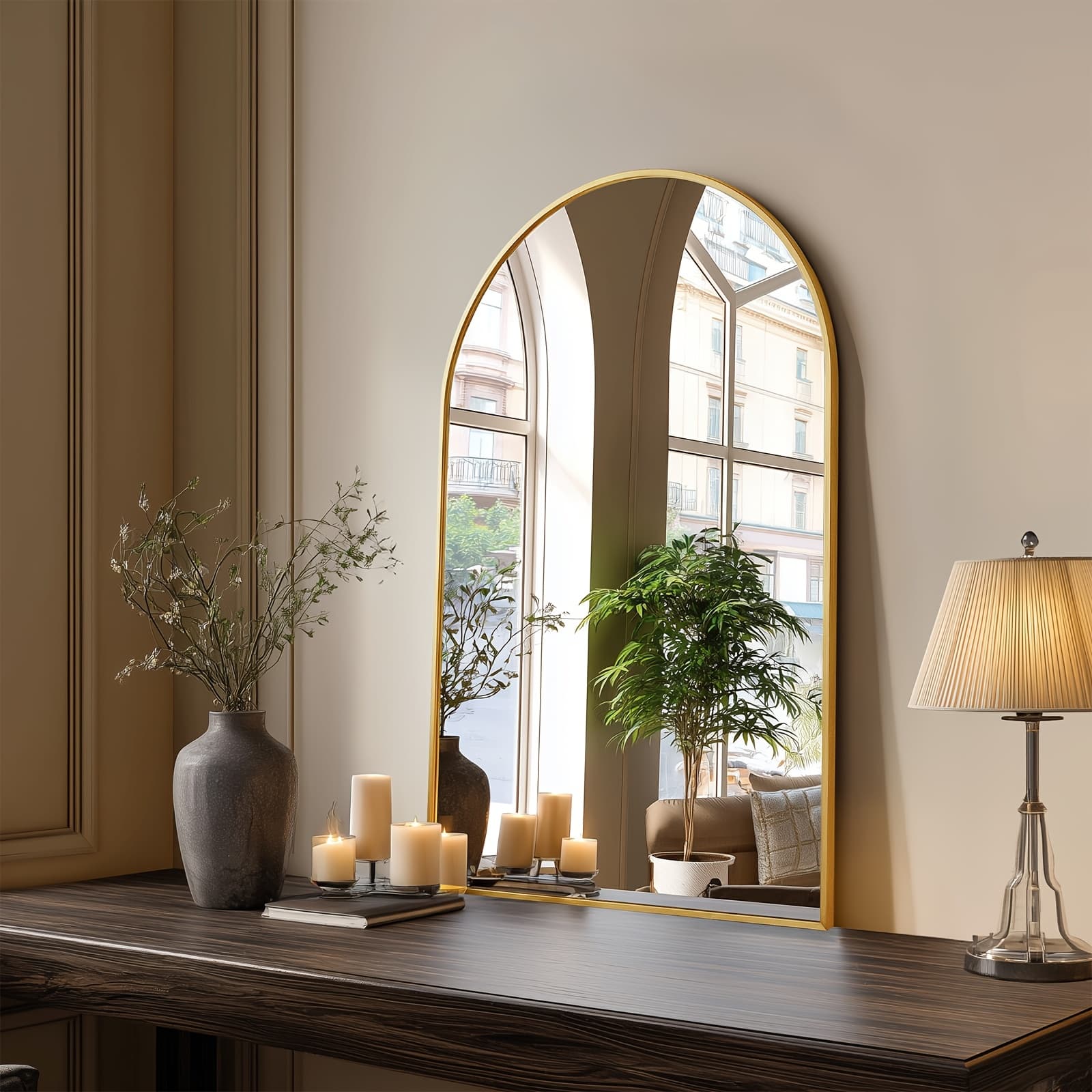 TEMU Arched Bathroom Mirror With Metal Frame - 22x30, 24x36, 26x38 Inch Wall Mounted Vanity Mirror For Bathroom, Bedroom, Entryway In Golden