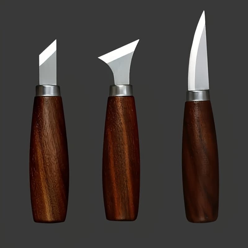 TEMU Set Of Wood Carving Tools, Including A Professional Carving Knife With A Wooden Handle, A Cutting Knife For Woodworking, And A Curved Knife, Perfect For Making Handmade Wooden Spoons