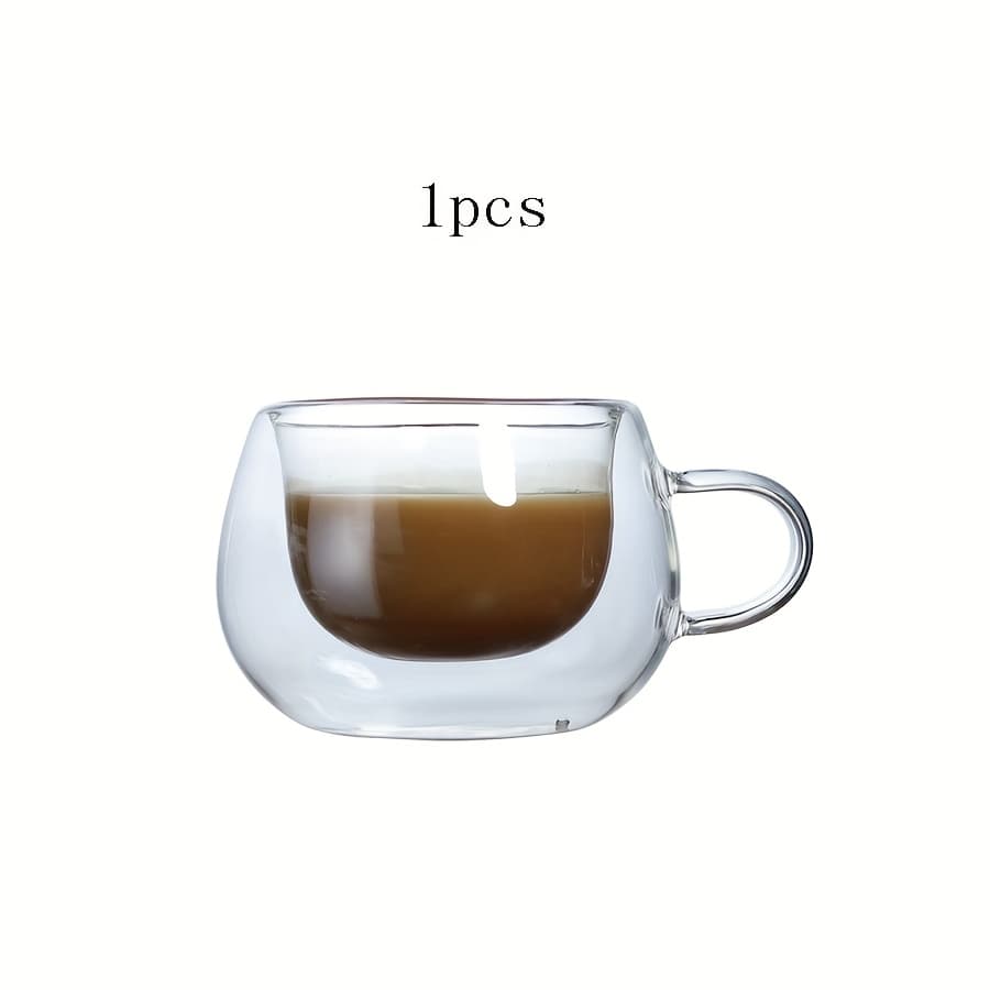 TEMU 3.7 Oz (. 110g) Small Capacity Transparent Glass Double-walled Coffee Cup With Handle, Insulated, Cappuccino, Tea, Latte Cup, Drink Cup