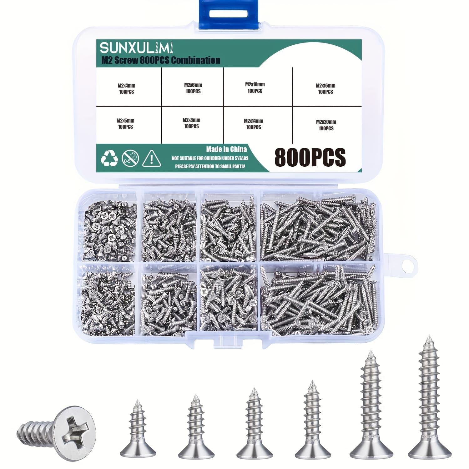 TEMU 800pcs M2 X 4/5/6/8/10/12/16/20mm Self Tapping Screws, Small Cross Drive Head Self Tapping Woodworking Fastener Screws, Carbon Steel Self Drilling Screw Combination Kit
