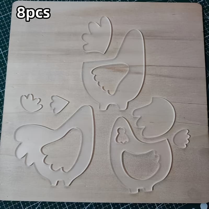 TEMU 8pcs Rooster And Hen Embroidery Template - Colored Transparent Template, Suitable For Quilts, Mats, And Handicrafts, Perfect For Embroidery Enthusiasts.