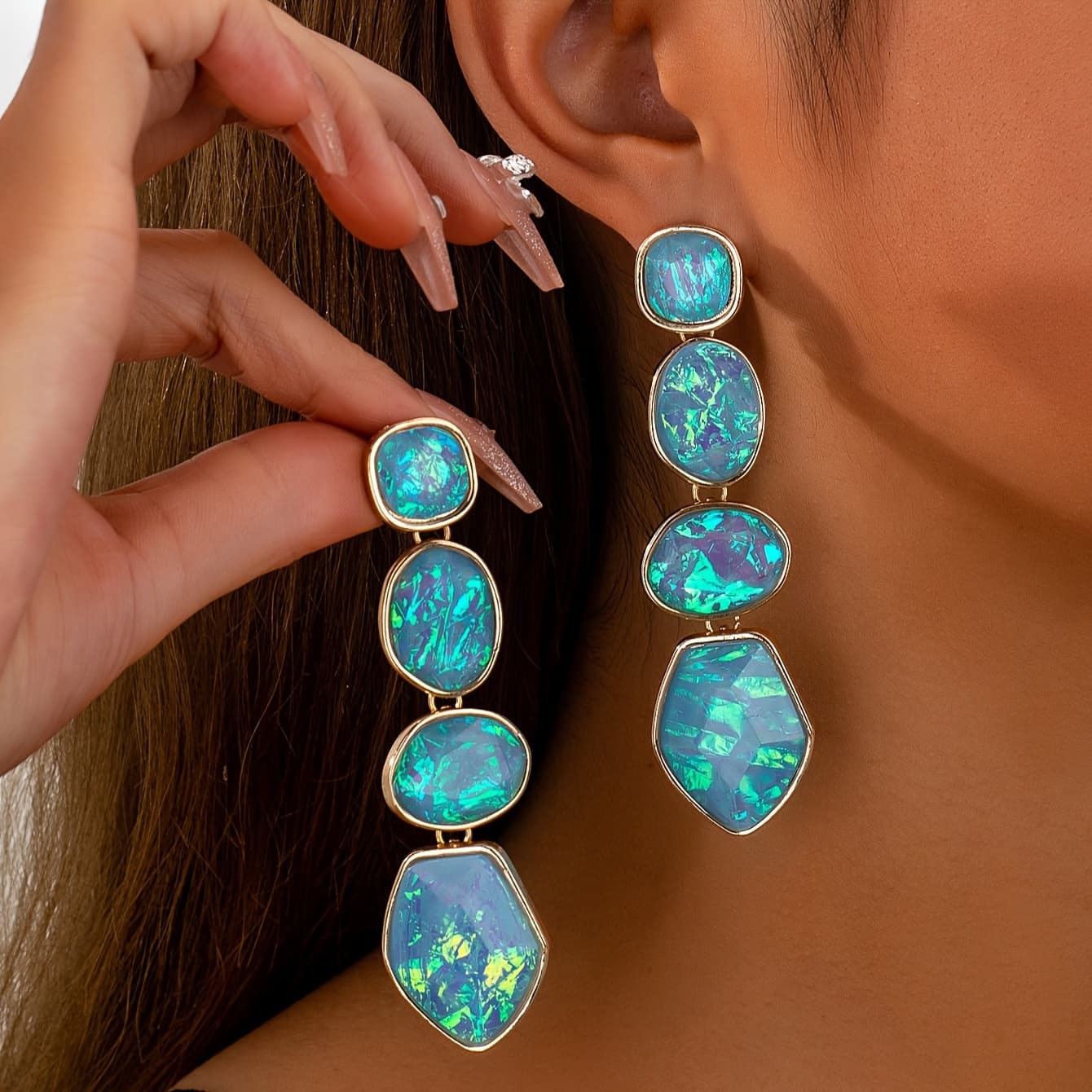 TEMU New Style Elegant Light Luxury Gradient Color Earrings