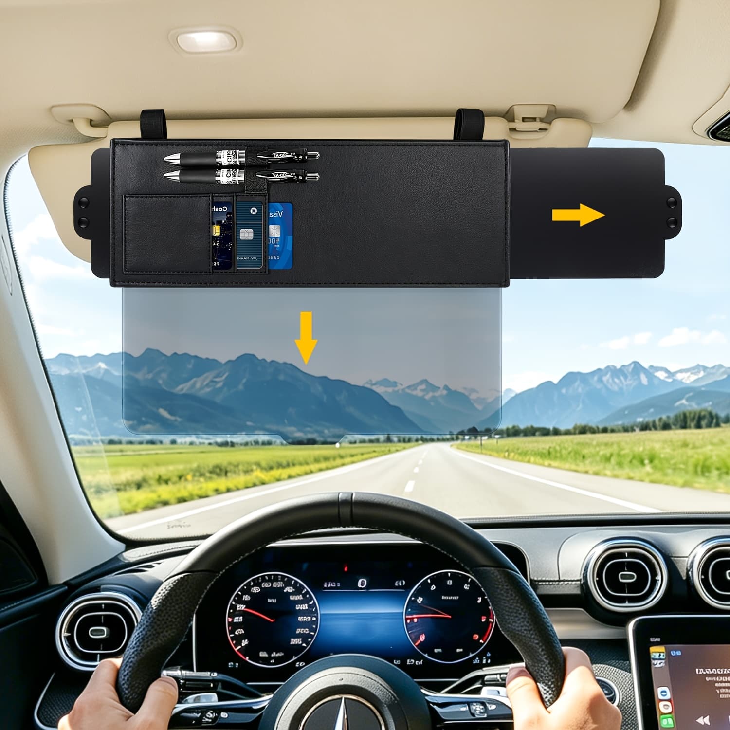 TEMU Sun Visor Extender For Car With Side Sunshade, Upgraded Car Sun Visor Extension Blocker With Fashion Glasses Holder, Clips And Straps Design | Protection Visor For