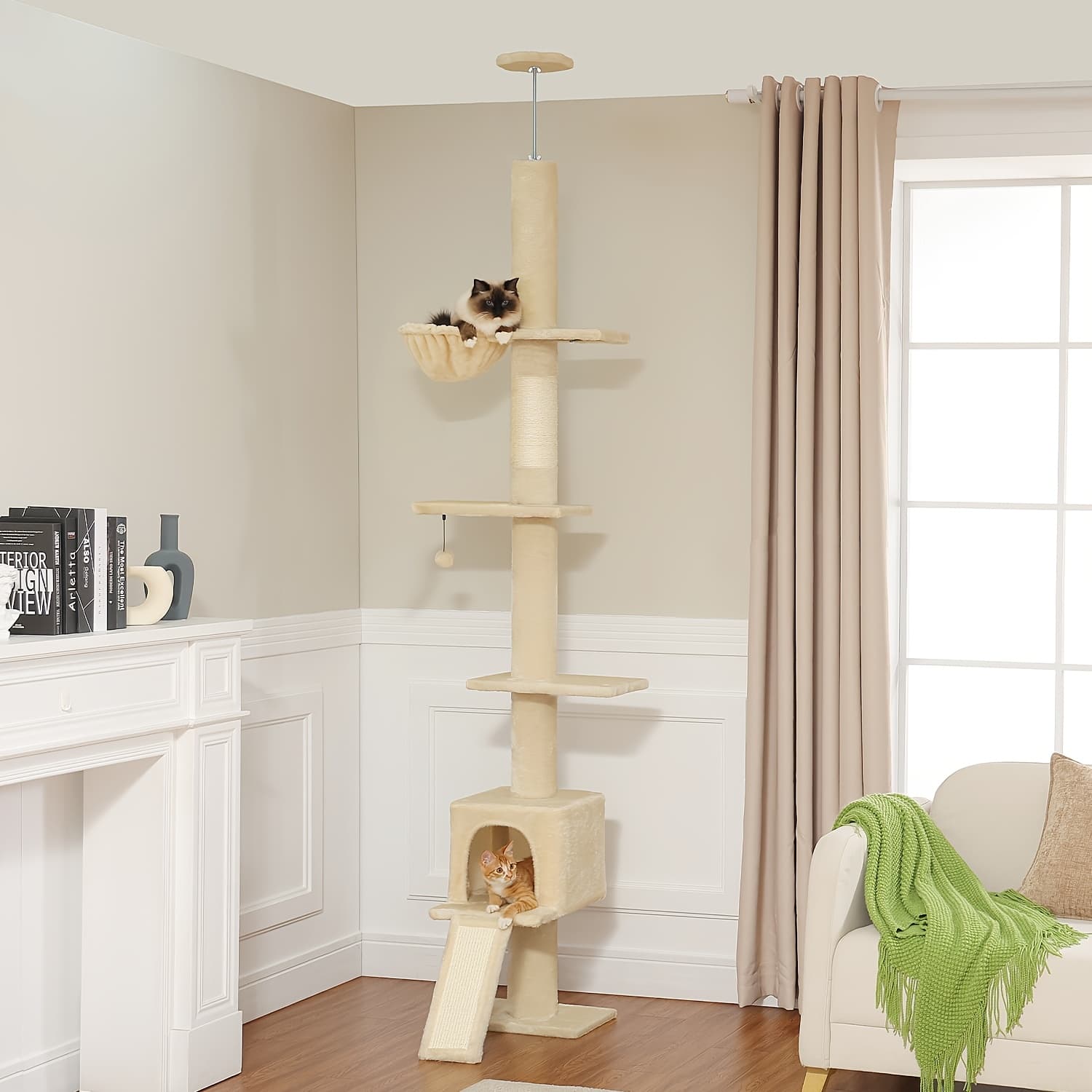 TEMU Cat To Ceiling, Cactus Tall Cat Tower, Adjustable Height (83''-108'') 5 Tiers Cat Climbing Tree For Indoor Cats With Cat Condo, Cat Scratching Post And Cat Ladder