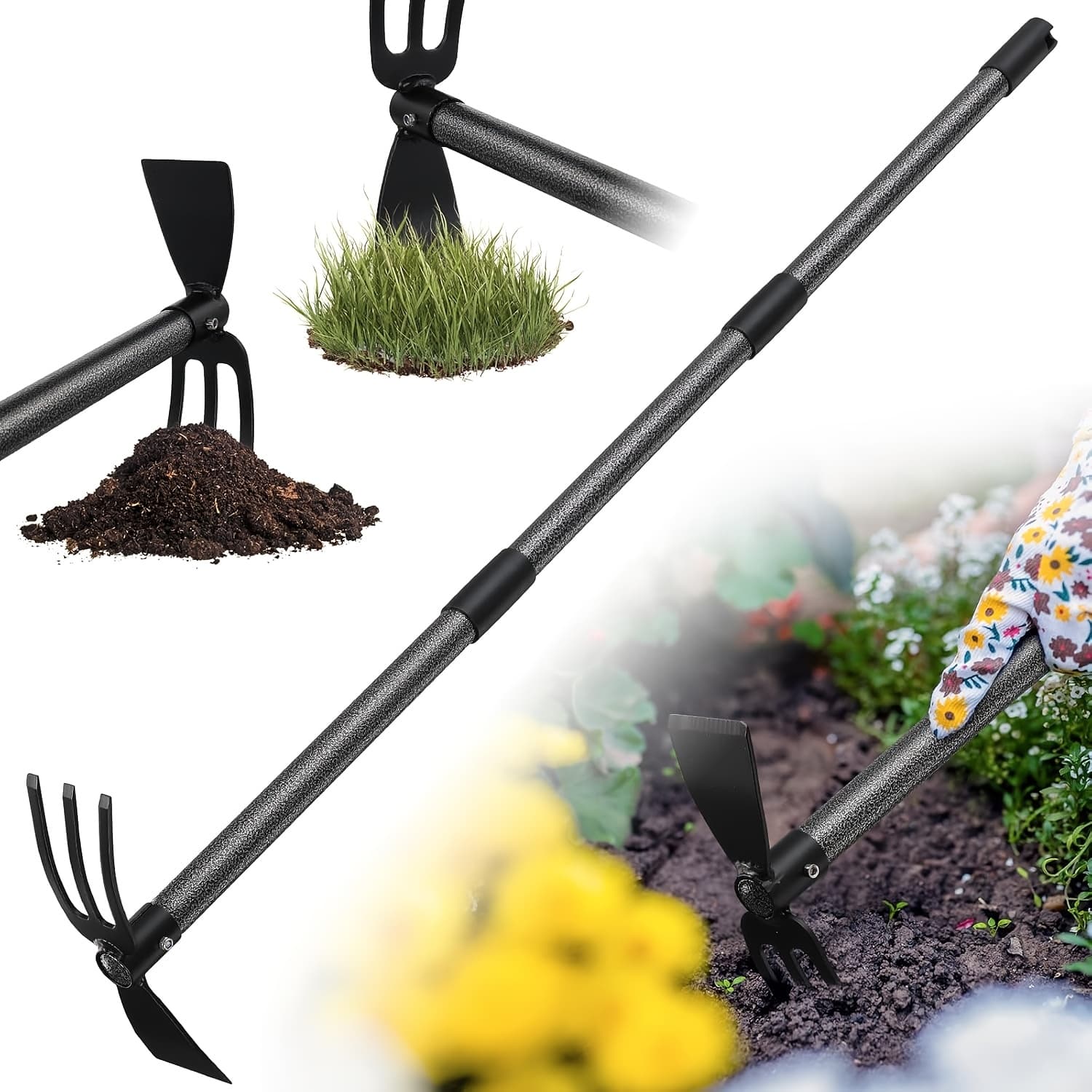 TEMU Hoe Garden Tool, 45 Inch Garden Hoe Long Handle For Weeding, Hoe Cultivator 2 In 1 Hand Garden Tools For Gardening Planting