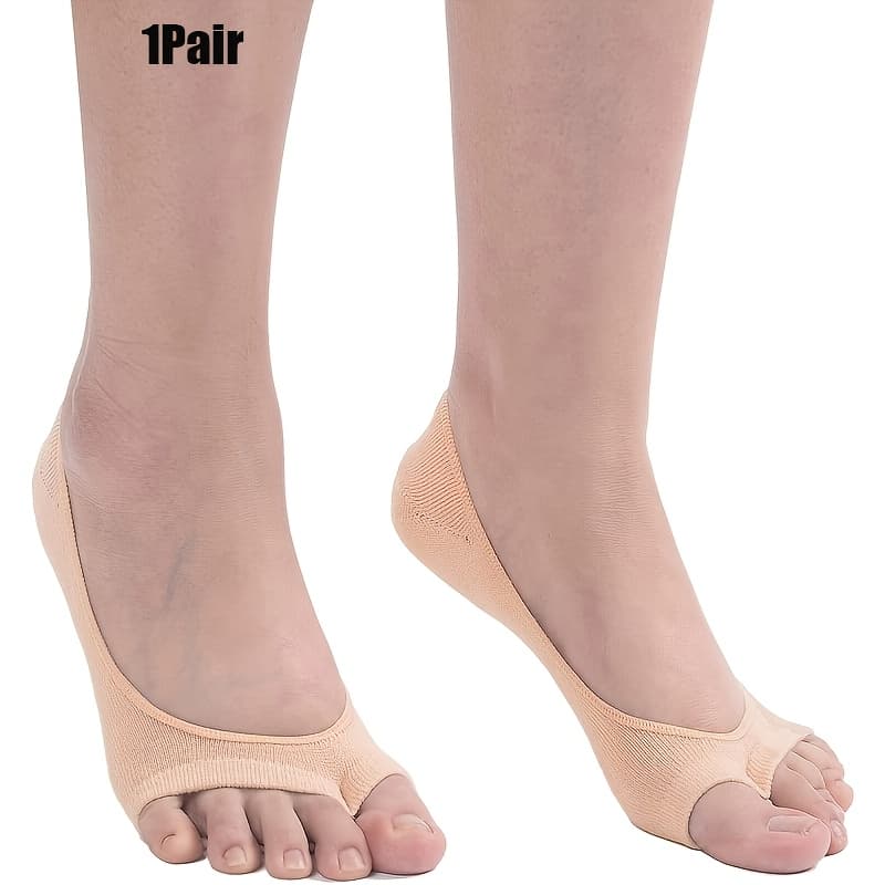 TEMU 1pair Ladies' Elegant Summer Shallow Mouth Invisible 2 Toe Socks, Fish Mouth Socks, Flip Flops, Wooden Clogs, Comfortable And Breathable High Heels, Lined Socks