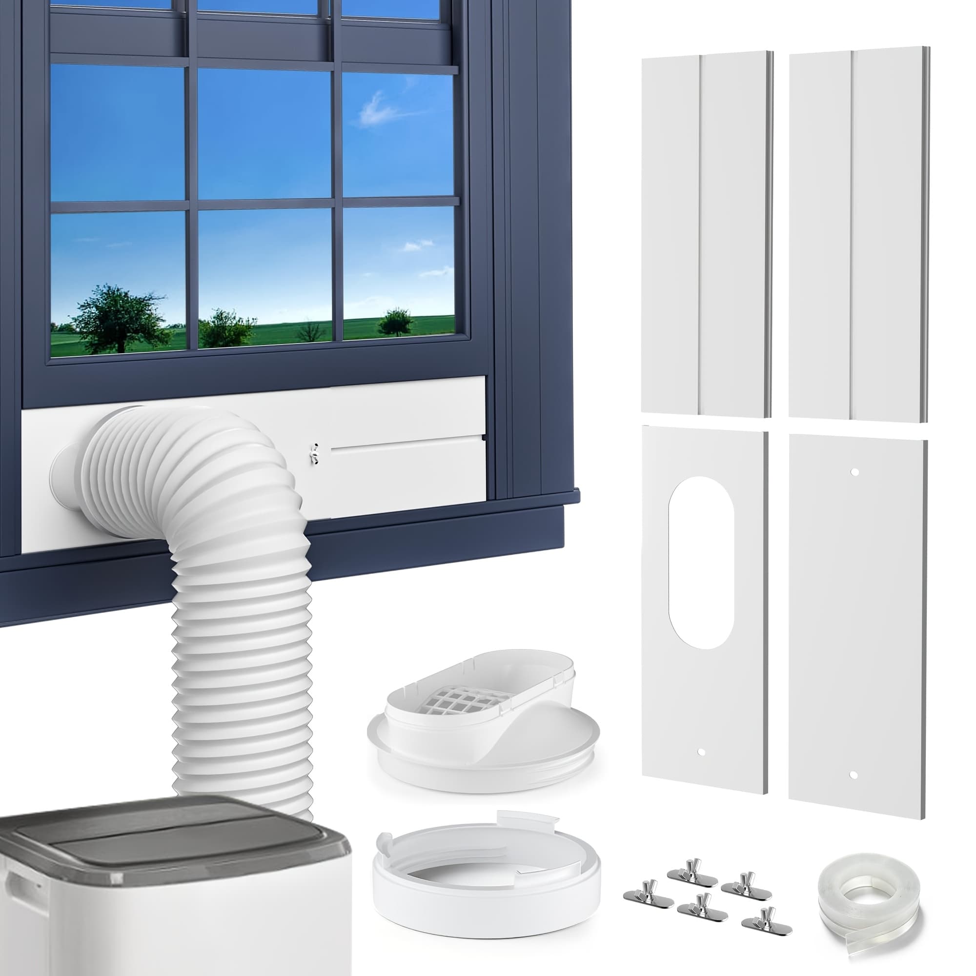 TEMU Portable Ac Window Vent Kit, With 5.9" Exhaust Hose, 5.9" Coupler And , Adjustable Air Conditioner Window Seal Kit Length Range (17" To 63"), Universal Sliding Ac Vent Kit