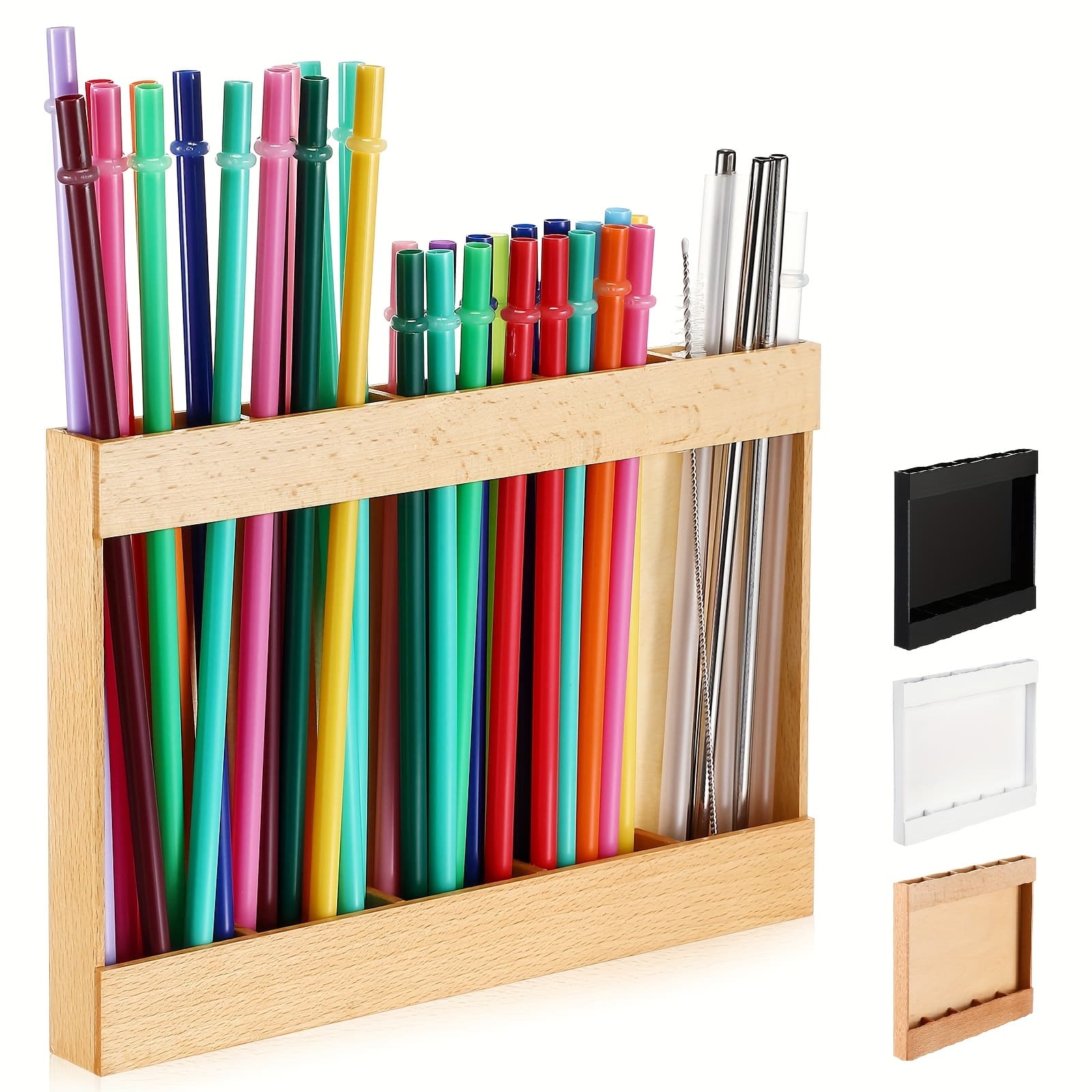 TEMU 9.8" Large Wooden For Cabinet Doors - Reusable Straw Storage Box For Cupboard Reusable Tumbler Storage Container For Kitchen Counter, Super Sticky Cabinet Door Mount ()