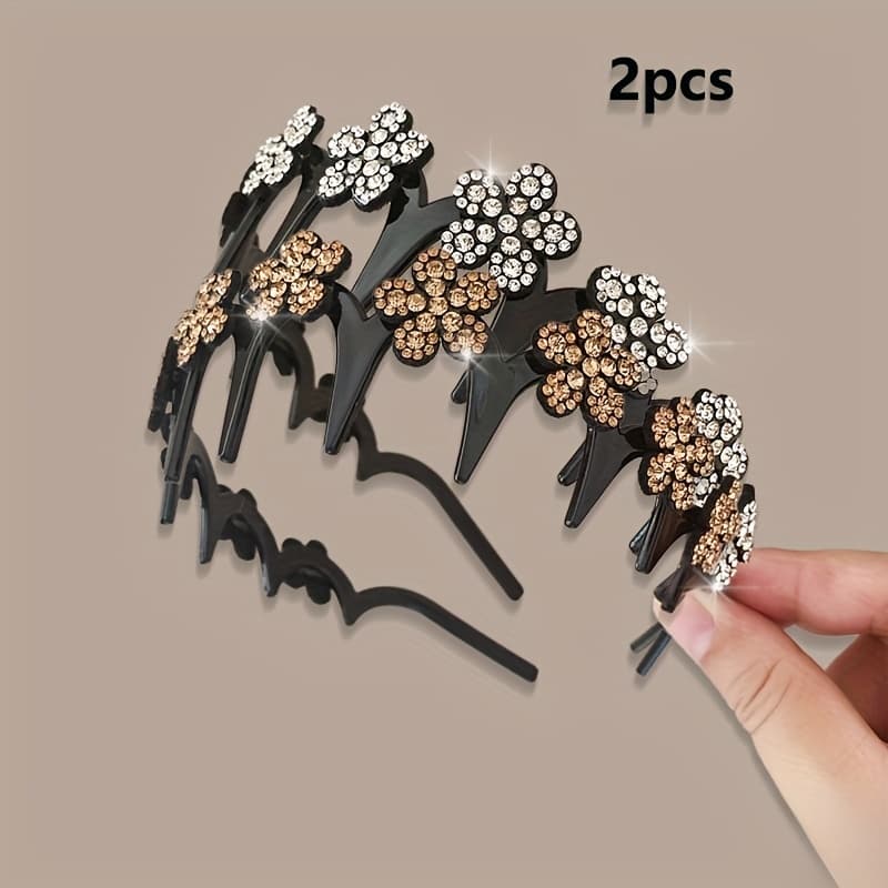 TEMU 2pcs New Sparkling Toothed Anti-slip Headband Women's Fashion Flower Hairband For Flyaways And Face Washing Headband Suitable For Daily And Holiday Wear