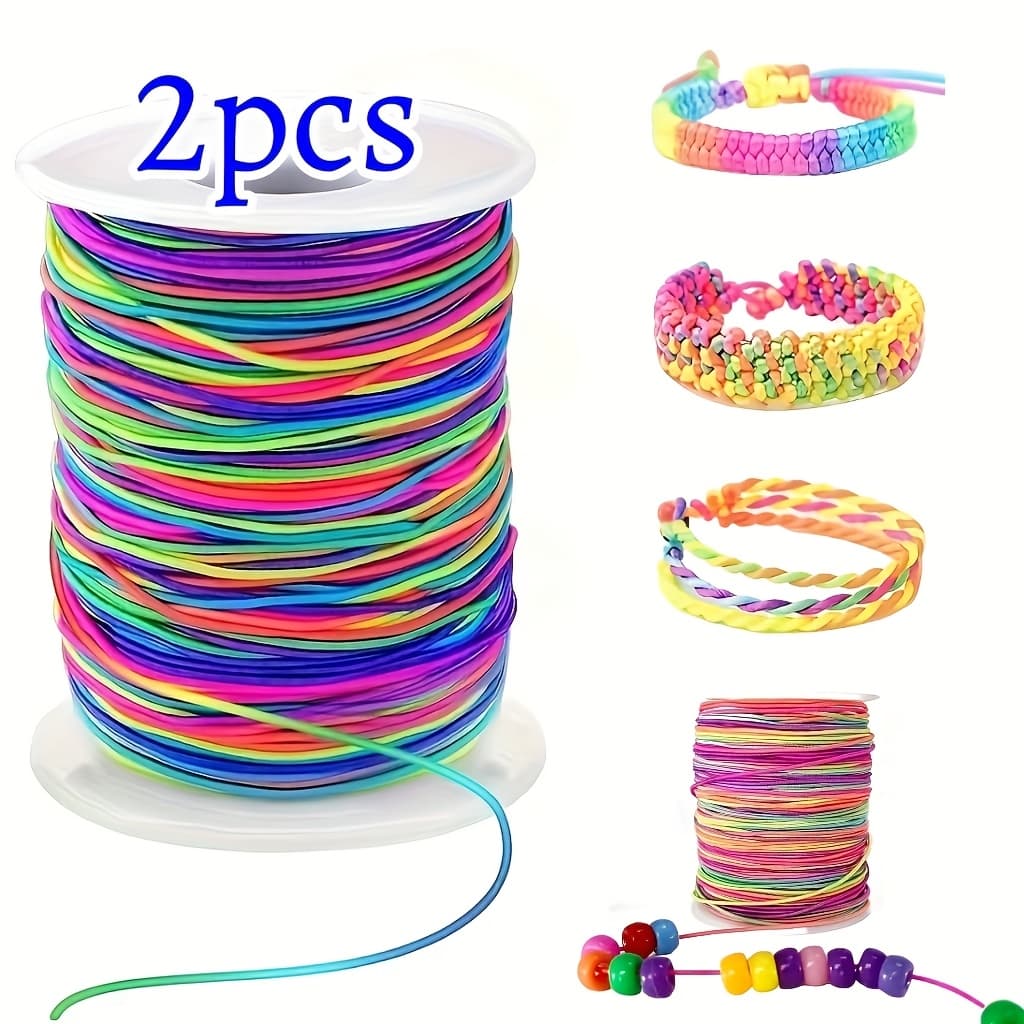 TEMU 2 Rolls Of Rainbow Elastic Bead String, 100 Meters/328 Feet, Elastic Bracelet String, Sturdy Rainbow Elastic String, Used For Jewelry Making, Necklaces, Bead Making, And Crafts