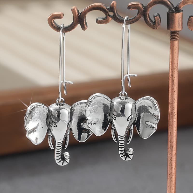 TEMU Retro Ethnic Style Elephant Earrings, Silvery- Copper Pendant Earrings, Suitable For Daily Wear And Party Jewelry Accessories Gifts