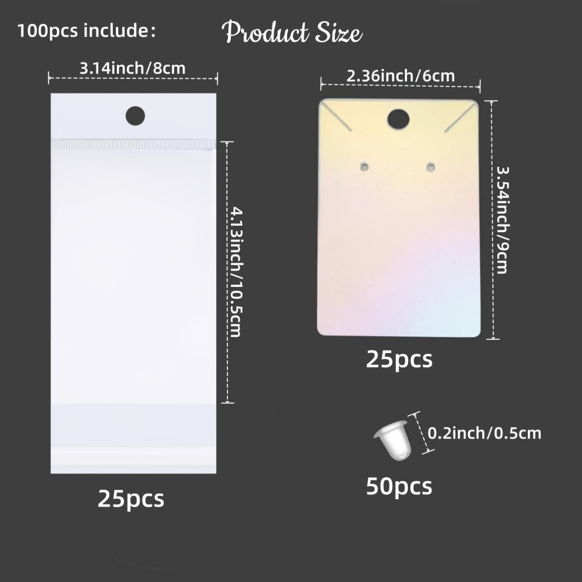 TEMU 100/400pcs Tulikemg Holographic Earring Cards Kit With Display Cards, Backs & Jewelry Bags - Holographic , Compatible For Earrings & Necklaces Packaging, Jewelry Packaging Supplies