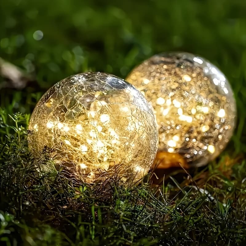 TEMU 4pcs/6pcs Garden Light, Cracked Solar Glass Ball Led Outdoor Decorative Light For Patio, Lawn And Garden, Warm White Light