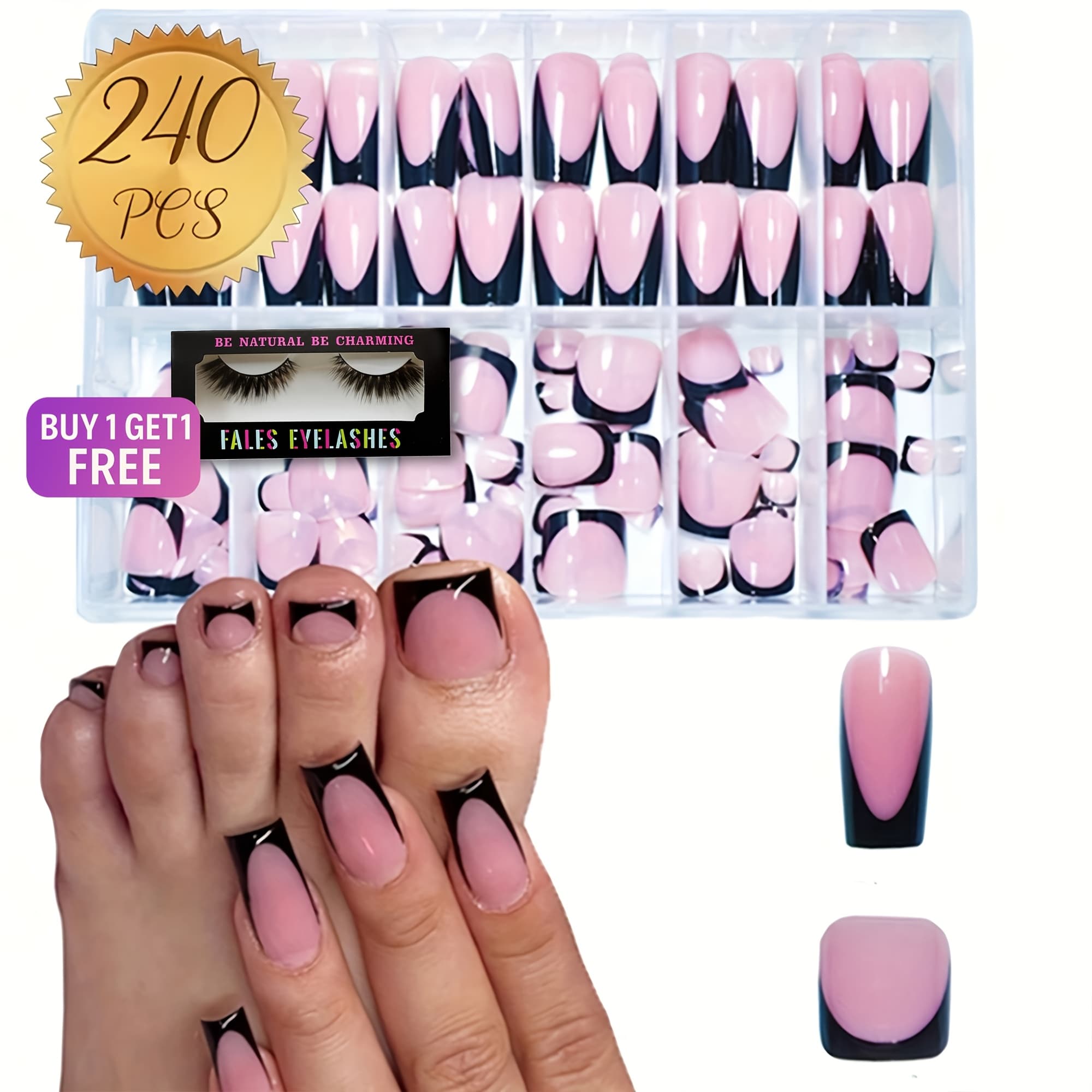 TEMU 240pcs Of Short, Square, Simple, And Stylish Fake Nails-acrylic Fake Nails- In Combinations For Hands And Feet With And Shiny -perfect For Casual Attire By -beautiful Fake Nails Suitable