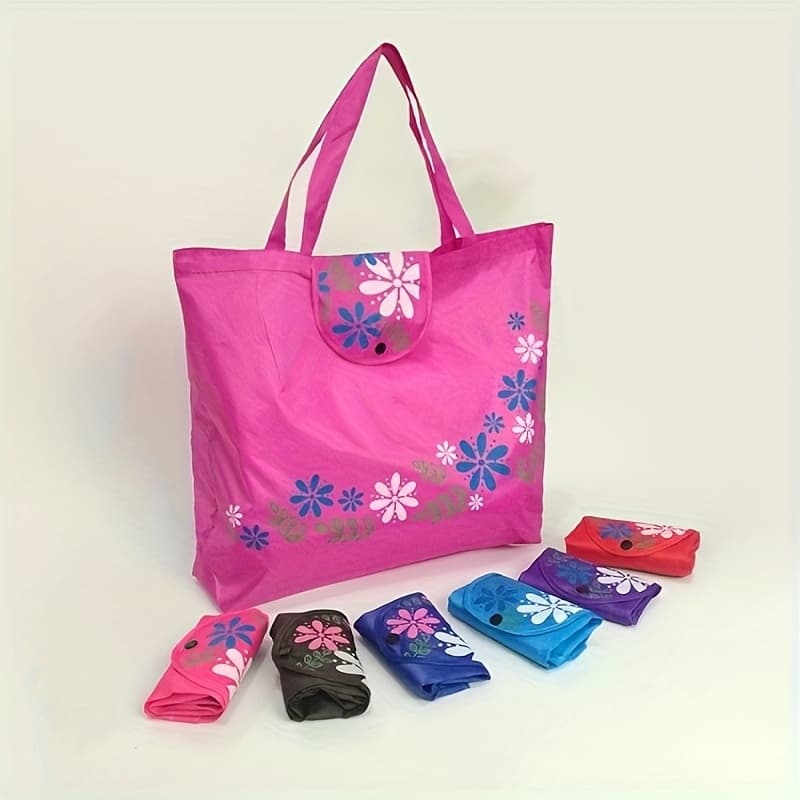 TEMU Random 3pcs Hand-held Shopping Bag Printed Folding Bag Clip Storage Bag Folding Tote Bag