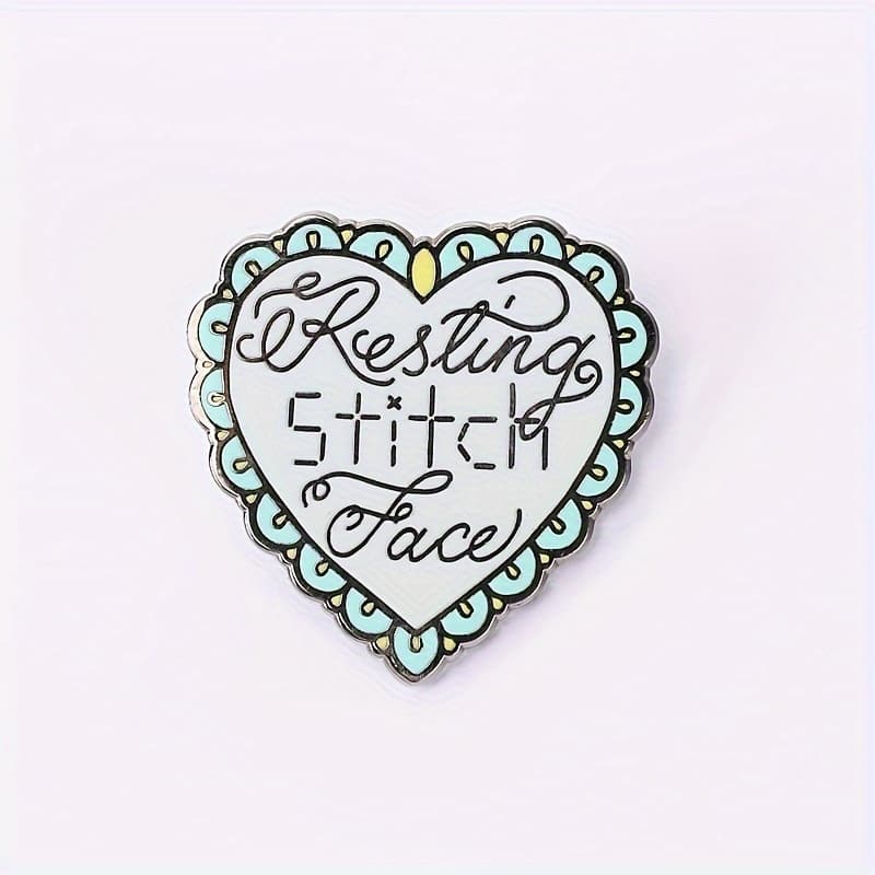 TEMU Fbaby 1pc Alloy Heart-shaped "resting Face" Pin, Funky Sewing Themed Letter Brooch, Fashion Accessory For Clothing